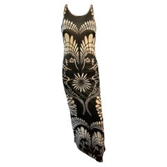 Jean Paul Gaultier S/S 2001 - Robe longue moulante en maille semi-transparente avec logo