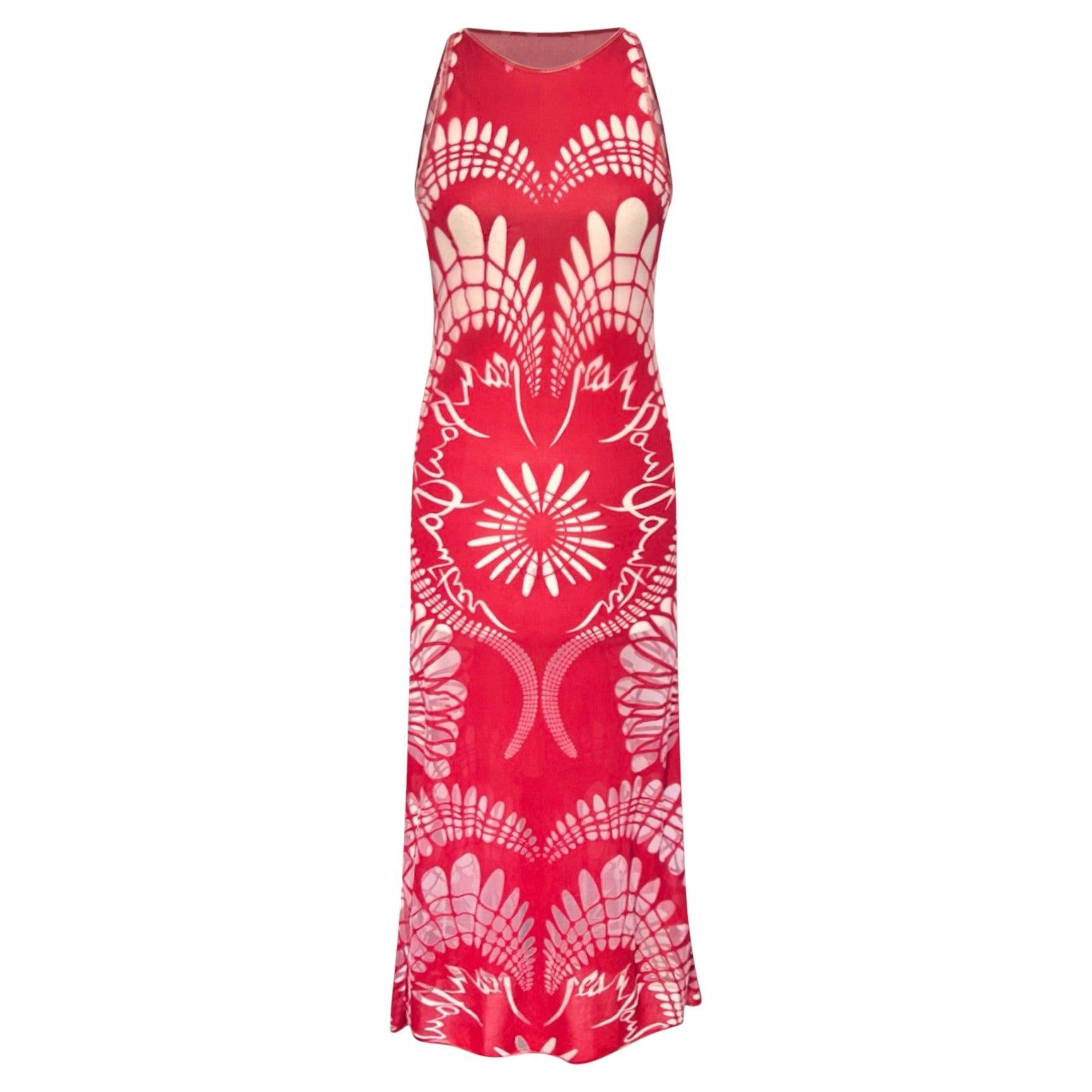 Jean Paul Gaultier S/S 2001 Red Art Nouveau Sheer Cutout Tank Maxi Dress