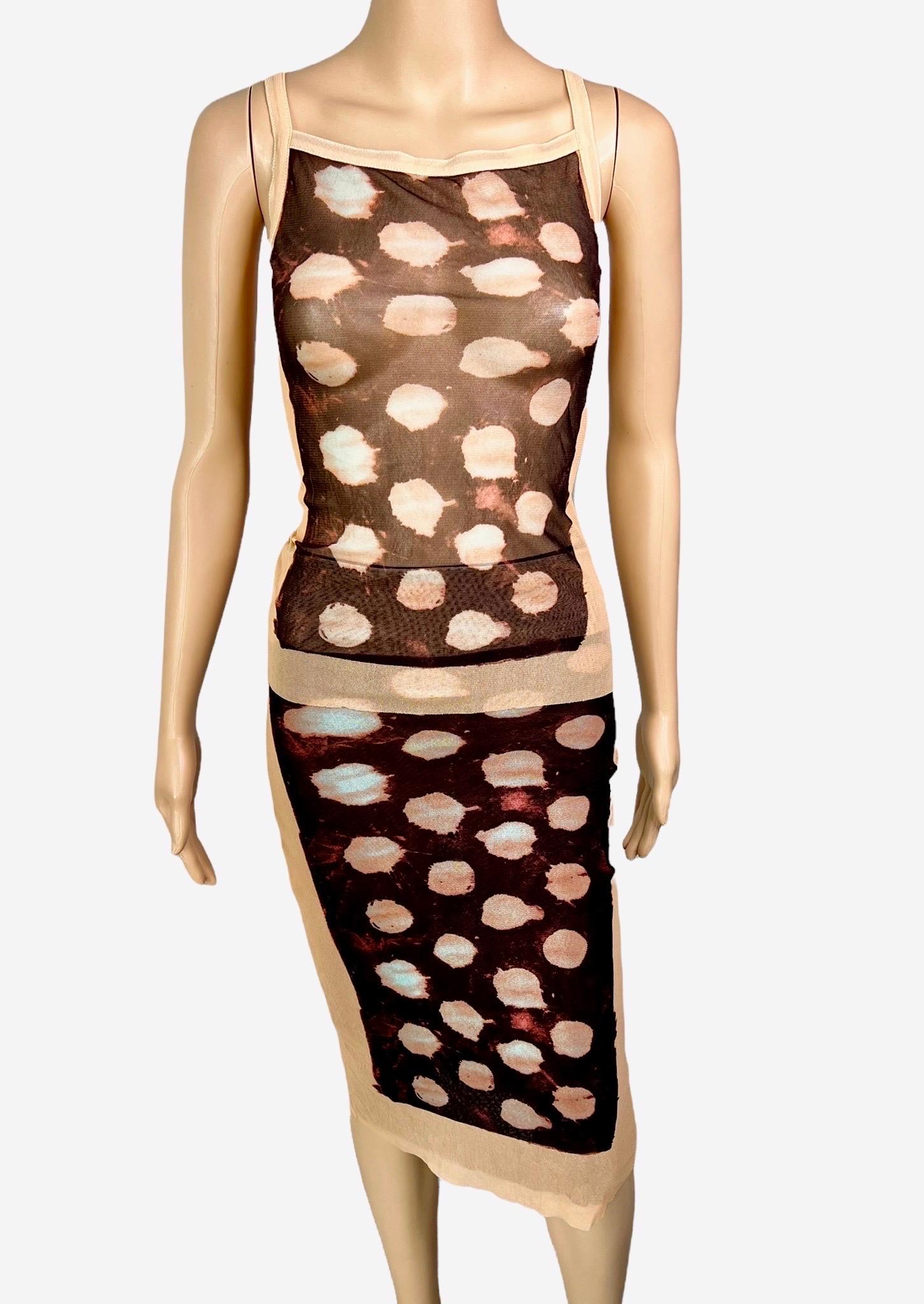 Jean Paul Gaultier S/S 2001 Sheer Mesh Abstract Polka Dot Print Cardigan, Top and Skirt 3 Piece Set

Please note the top is missing the size tag.

