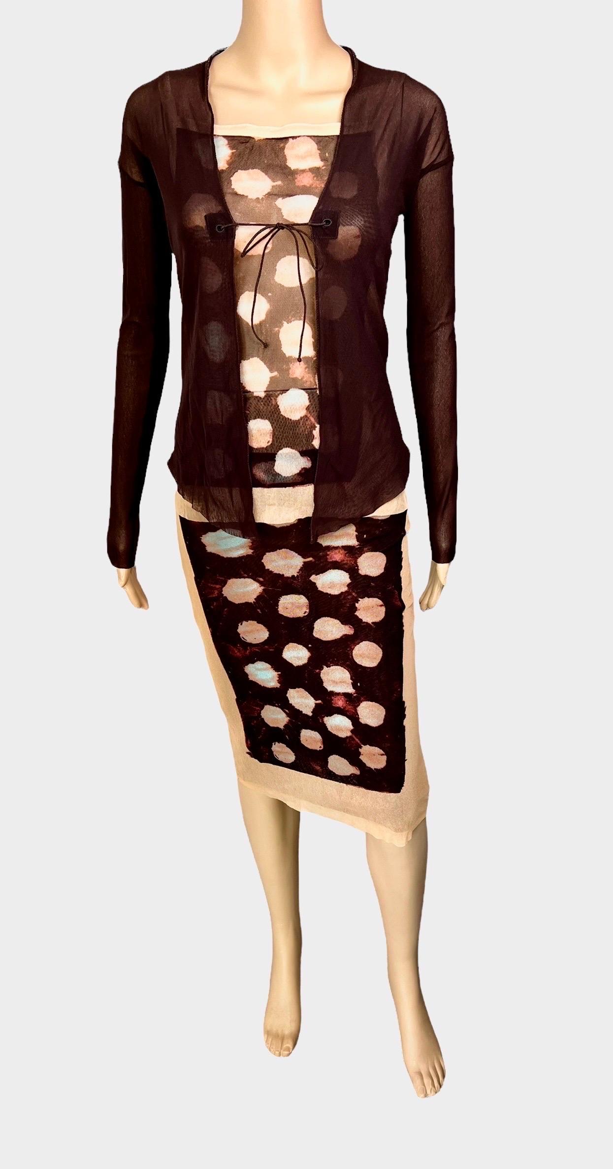 Jean Paul Gaultier S/S 2001 Sheer Polka Dot Cardigan Top and Skirt 3 Piece Set In Good Condition For Sale In Naples, FL