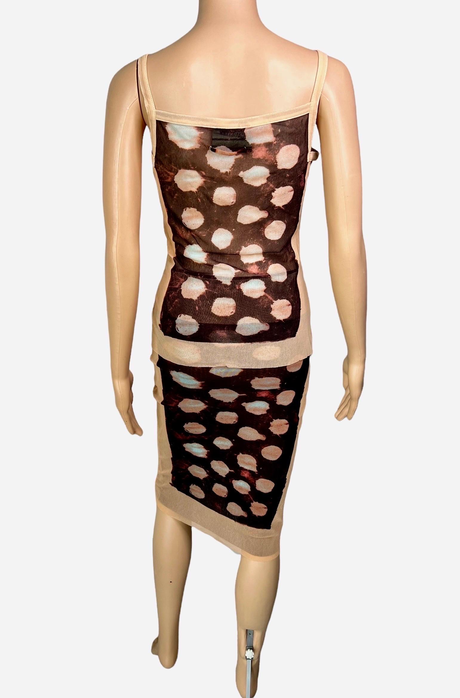 Women's or Men's Jean Paul Gaultier S/S 2001 Sheer Polka Dot Cardigan Top and Skirt 3 Piece Set For Sale