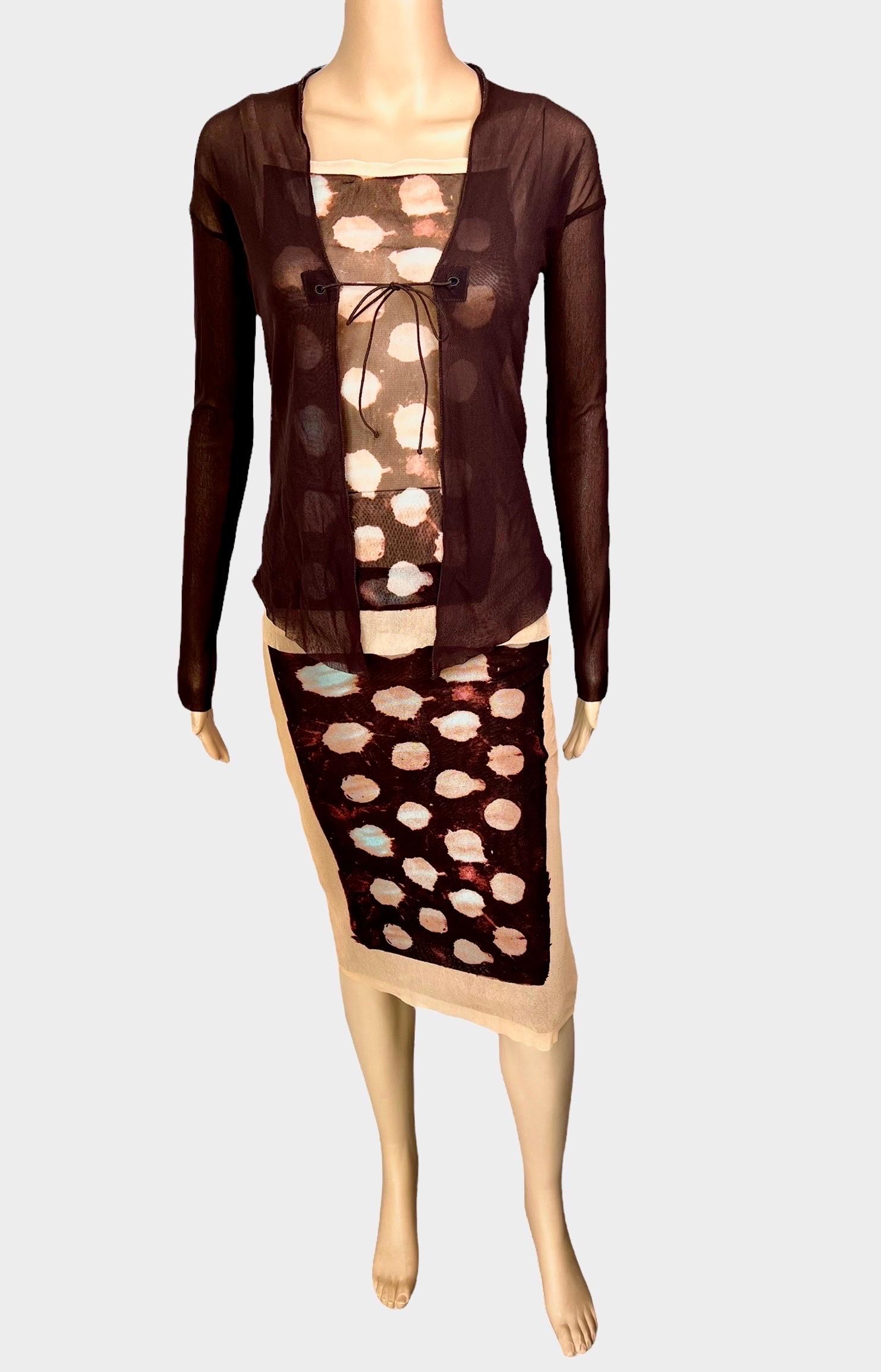 Jean Paul Gaultier S/S 2001 Sheer Polka Dot Cardigan Top and Skirt 3 Piece Set For Sale 4
