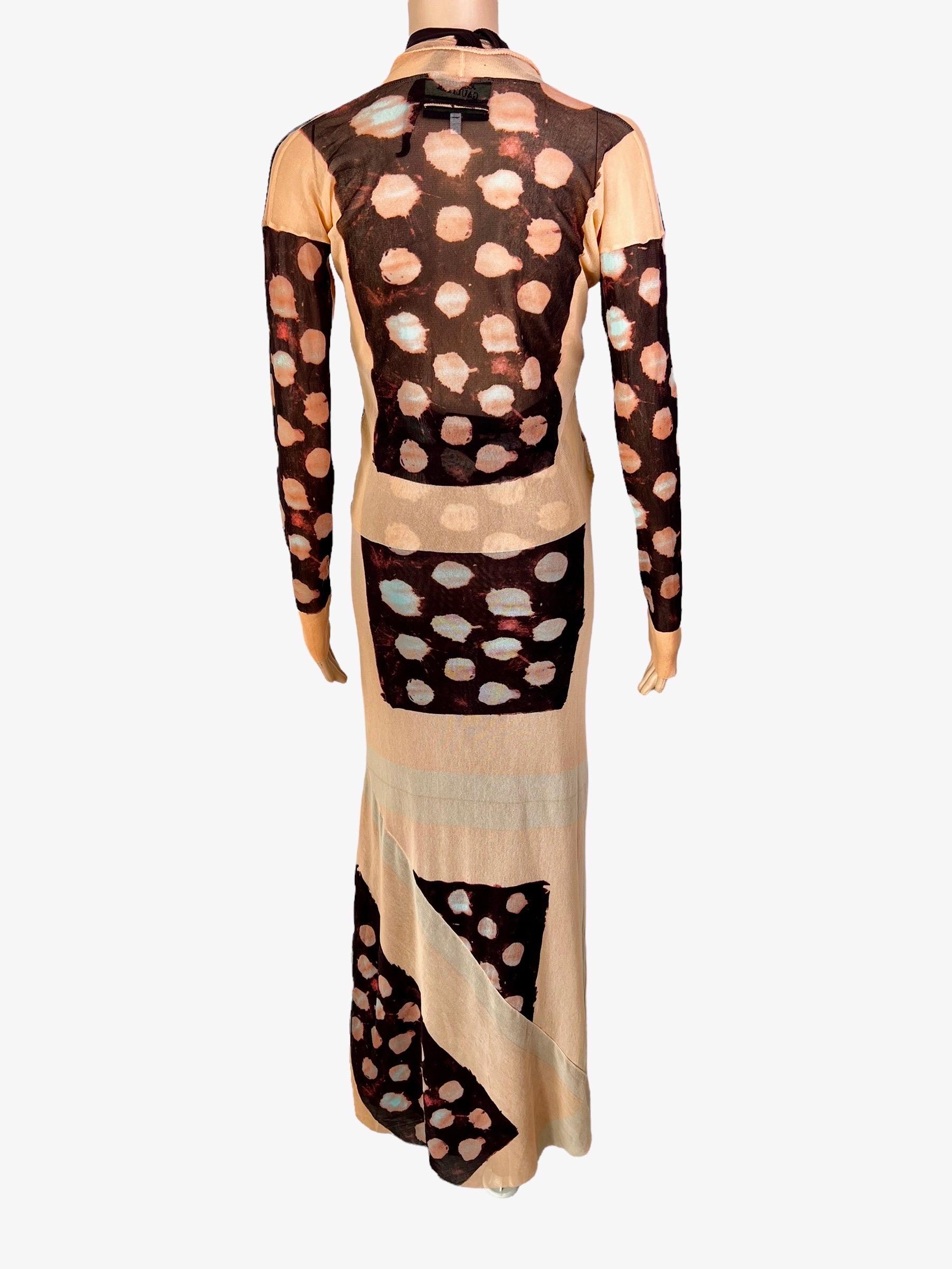 Brown Jean Paul Gaultier S/S 2001 Sheer Polka Dot Cardigan Top& Maxi Dress 2 Piece Set