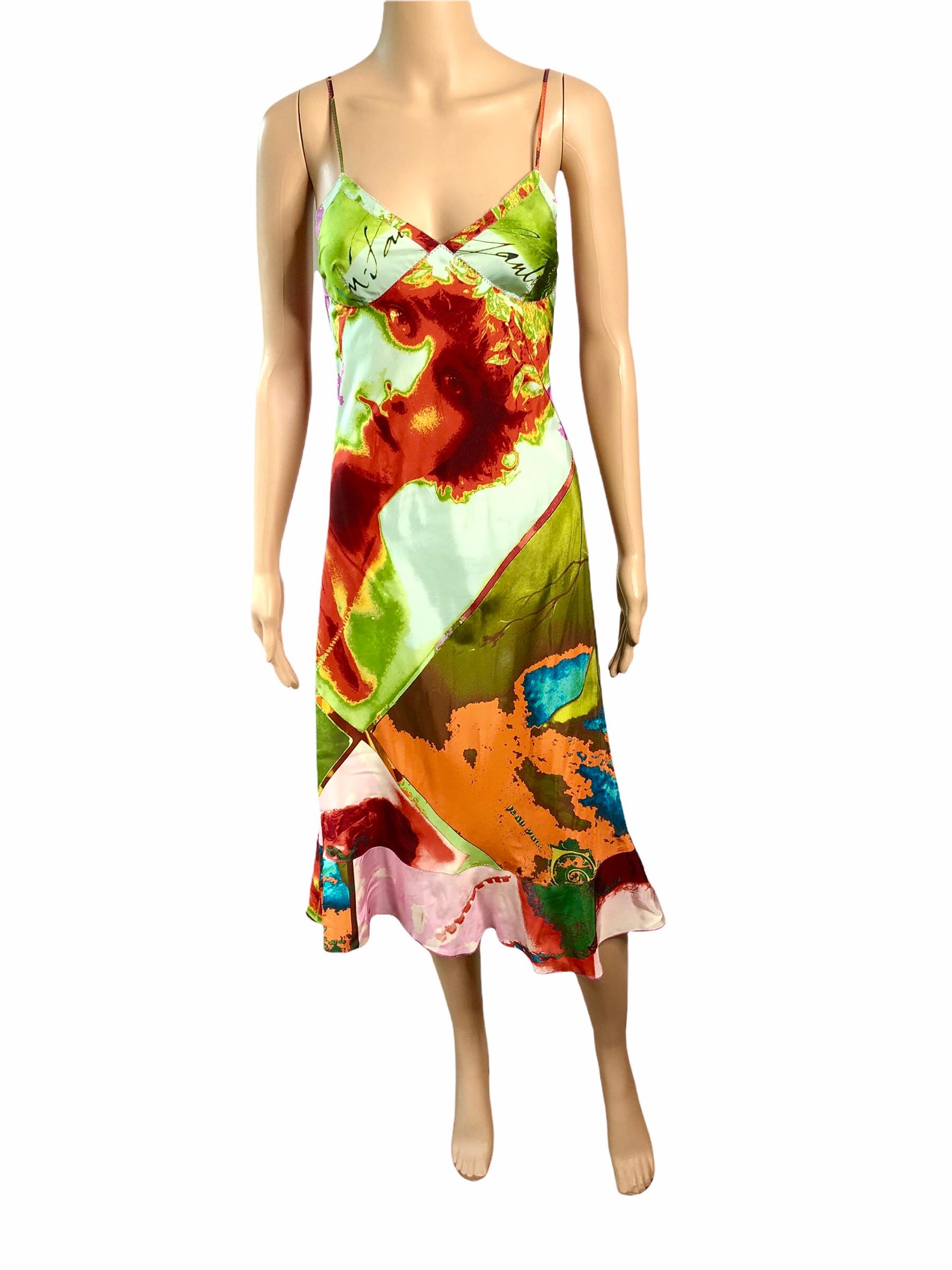 Jean Paul Gaultier S/S 2002 Vintage “Portraits” Faces People Print Slip Dress IT 42
