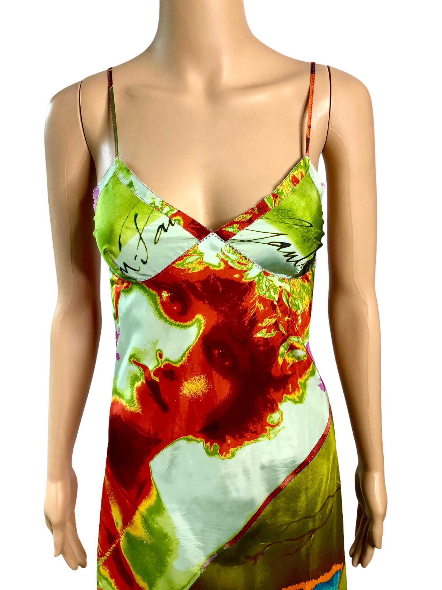Brown Jean Paul Gaultier S/S 2002 Vintage “Portraits” Faces People Print Slip Dress