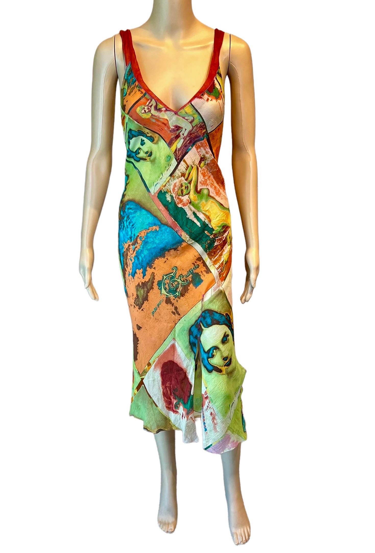 Beige Jean Paul Gaultier S/S 2002 Vintage “Portraits” Faces People Print Slip Dress  For Sale