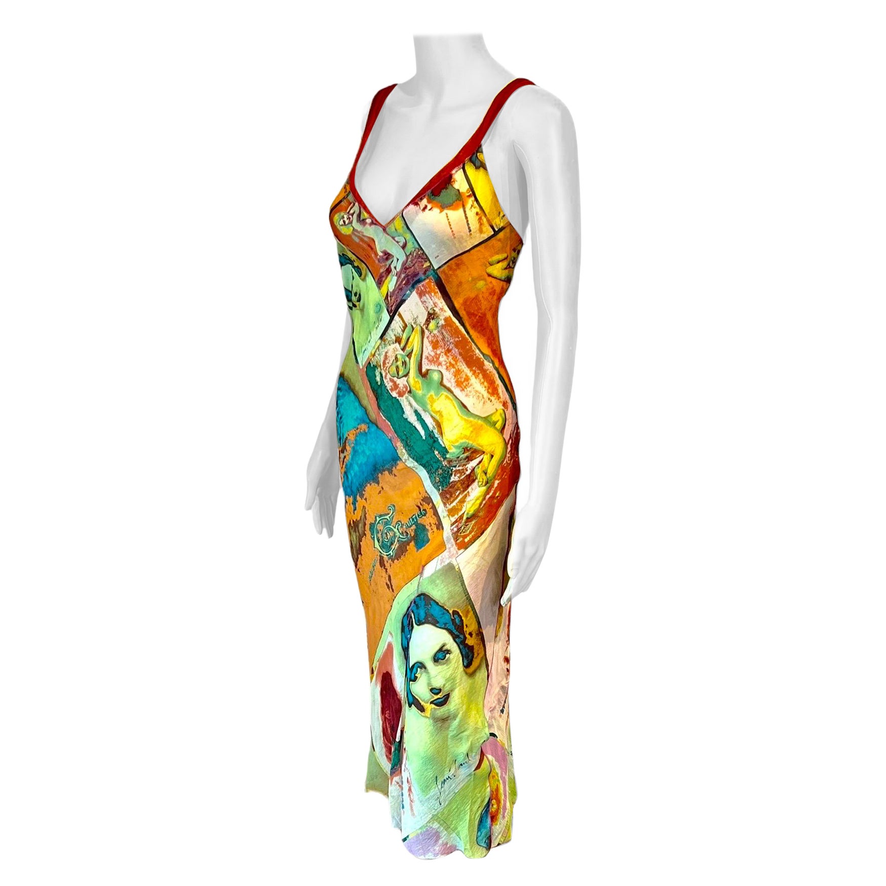 Jean Paul Gaultier Jeans P/E 2002 Vintage "Portraits" Faces People Print Slip Dress