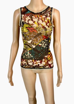 Jean Paul Gaultier S/S 2003 Butterfly Print Semi-Sheer Mesh Top