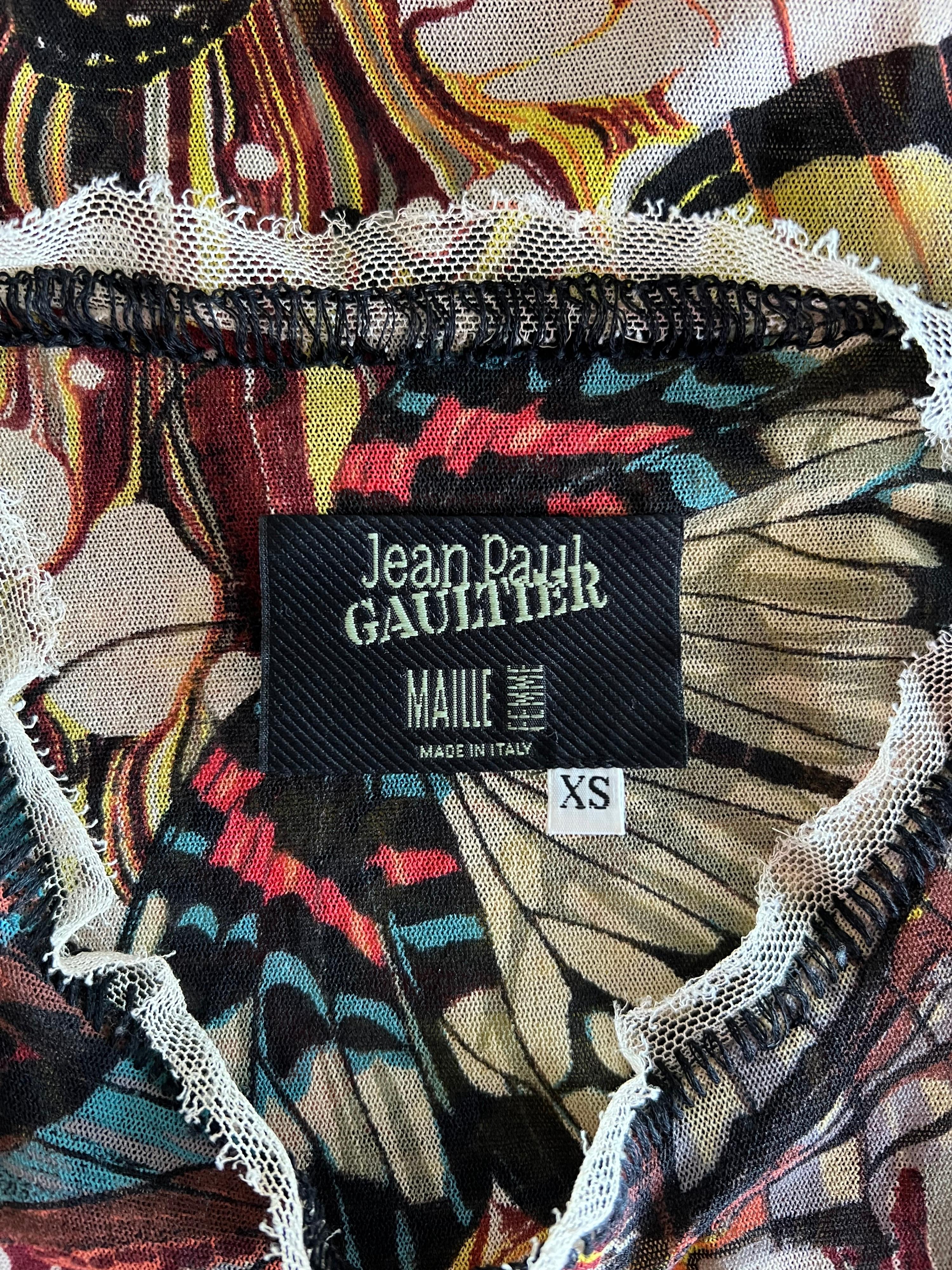 Women's or Men's Jean Paul Gaultier S/S 2003 Butterfly Print Semi-Sheer Mesh Top