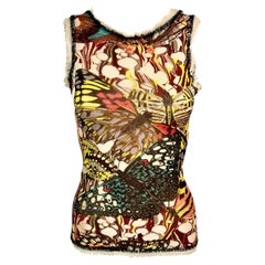 Jean Paul Gaultier S/S 2003 Butterfly Print Semi-Sheer Mesh Top