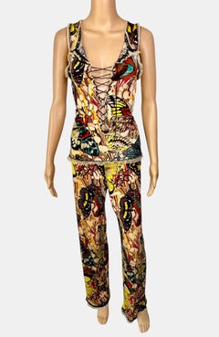 Jean Paul Gaultier S/S 2003 Butterfly Print Top & Pants Ensemble 2 Piece Set