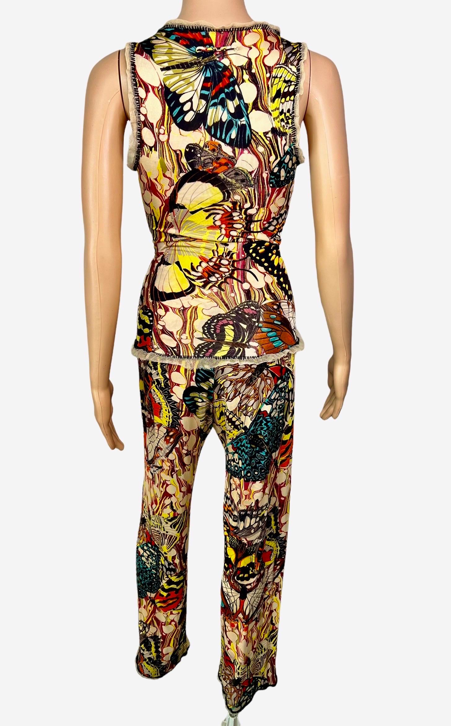 Jean Paul Gaultier S/S 2003 Butterfly Print Top & Pants Ensemble 2 Piece Set  In Good Condition For Sale In Naples, FL