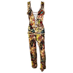 Jean Paul Gaultier S/S 2003 Butterfly Print Top & Pants Ensemble 2 Piece Set