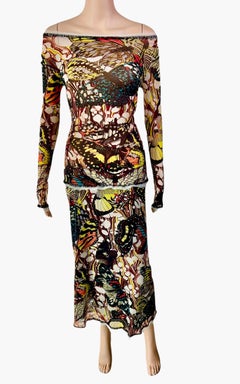 Jean Paul Gaultier S/S 2003 Butterfly Print Top & Skirt Ensemble 2 Piece Set