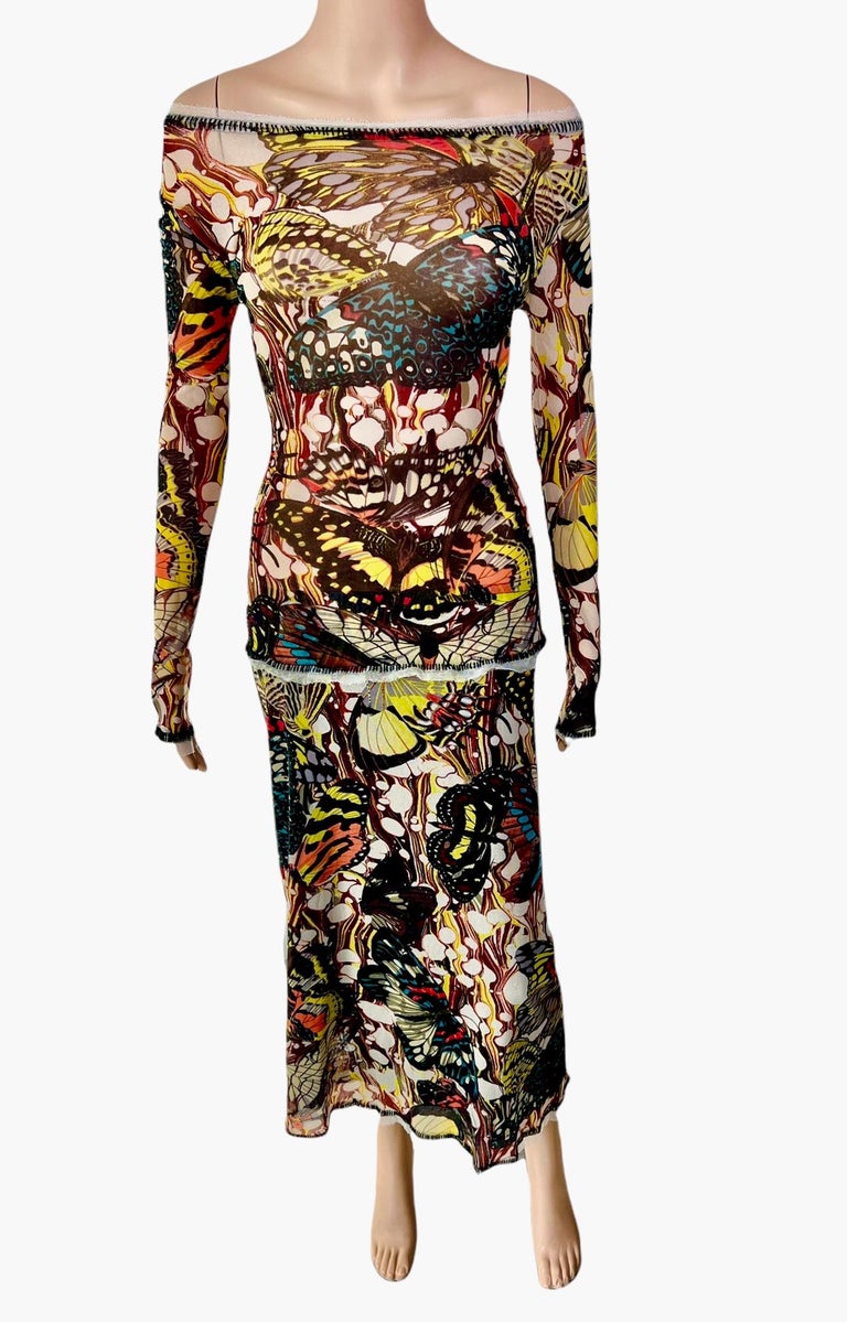 Jean Paul Gaultier S/S 2003 Butterfly Print Top and Skirt Ensemble