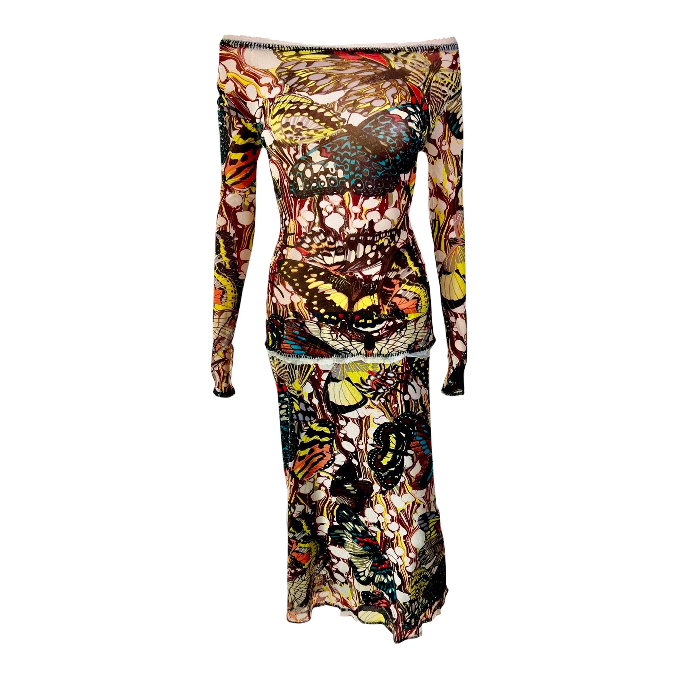 Jean Paul Gaultier S/S 2003 Schmetterlingsdruck Top & Rock Ensemble 2 Piece Set