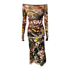 Jean Paul Gaultier S/S 2003 Butterfly Print Top & Skirt Ensemble 2 Piece Set