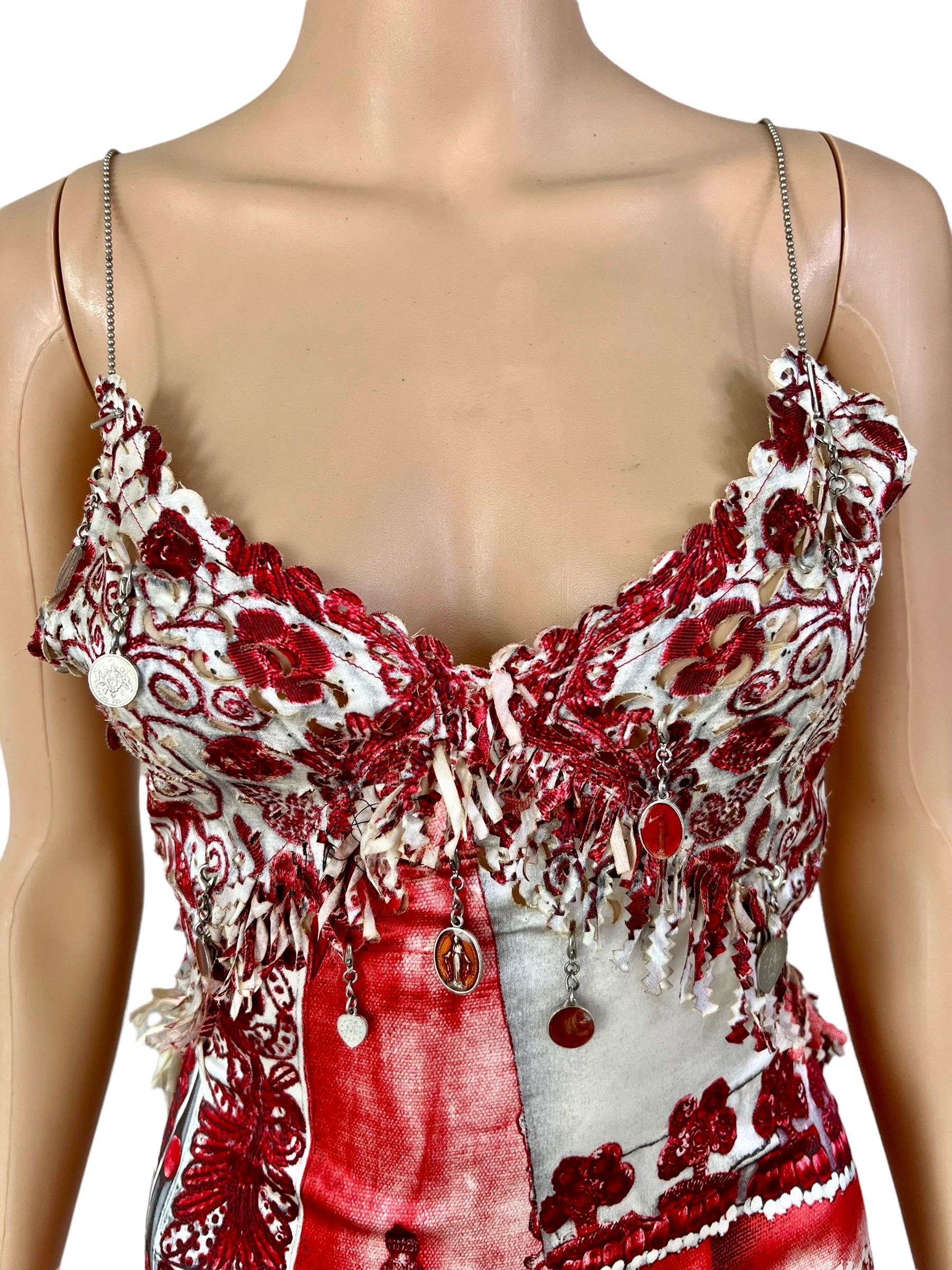 Jean Paul Gaultier S/S 2003 Embellished Laser Cut Fringe Charms Chain Mini Dress In Good Condition In Naples, FL
