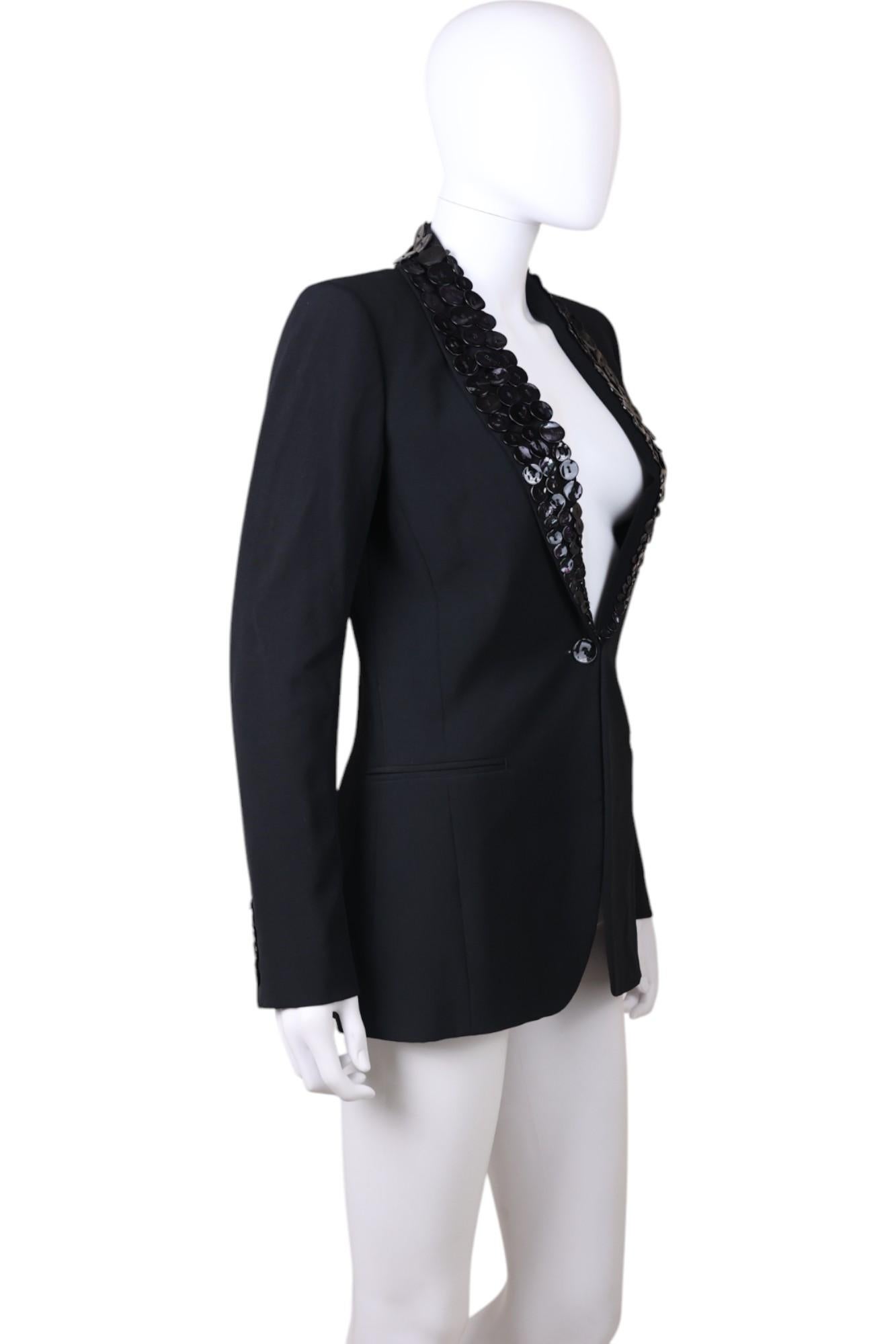 Jean Paul Gaultier S/S 2003 Haute Couture Blazer aus schwarzer Wolle mit Perlmuttknöpfen (Black) im Angebot