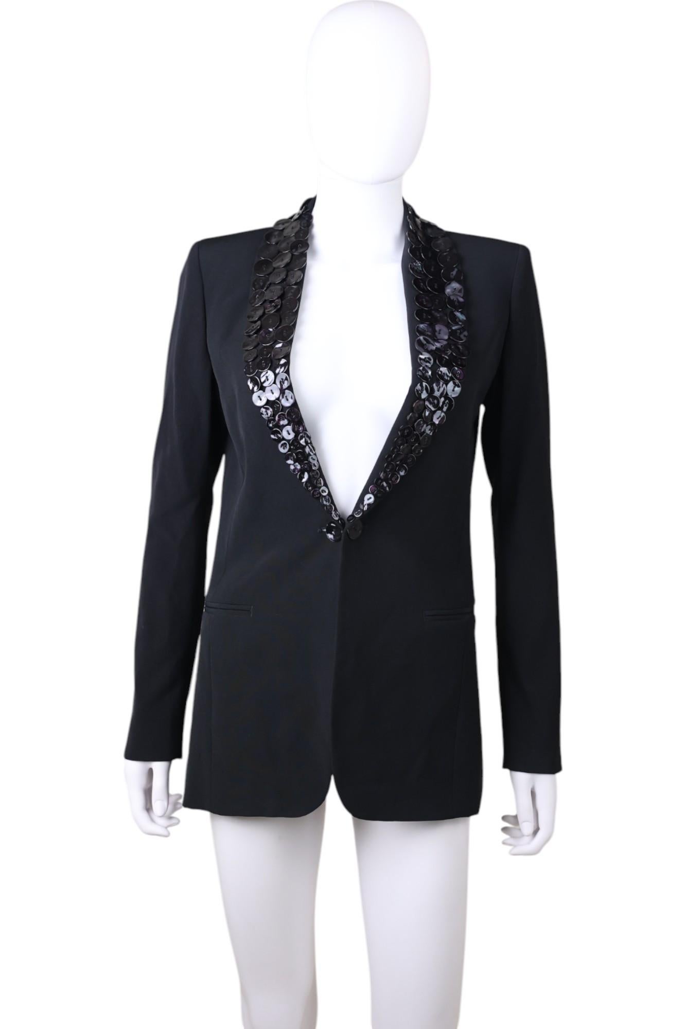 Jean Paul Gaultier S/S 2003 Haute Couture Blazer aus schwarzer Wolle mit Perlmuttknöpfen Damen im Angebot