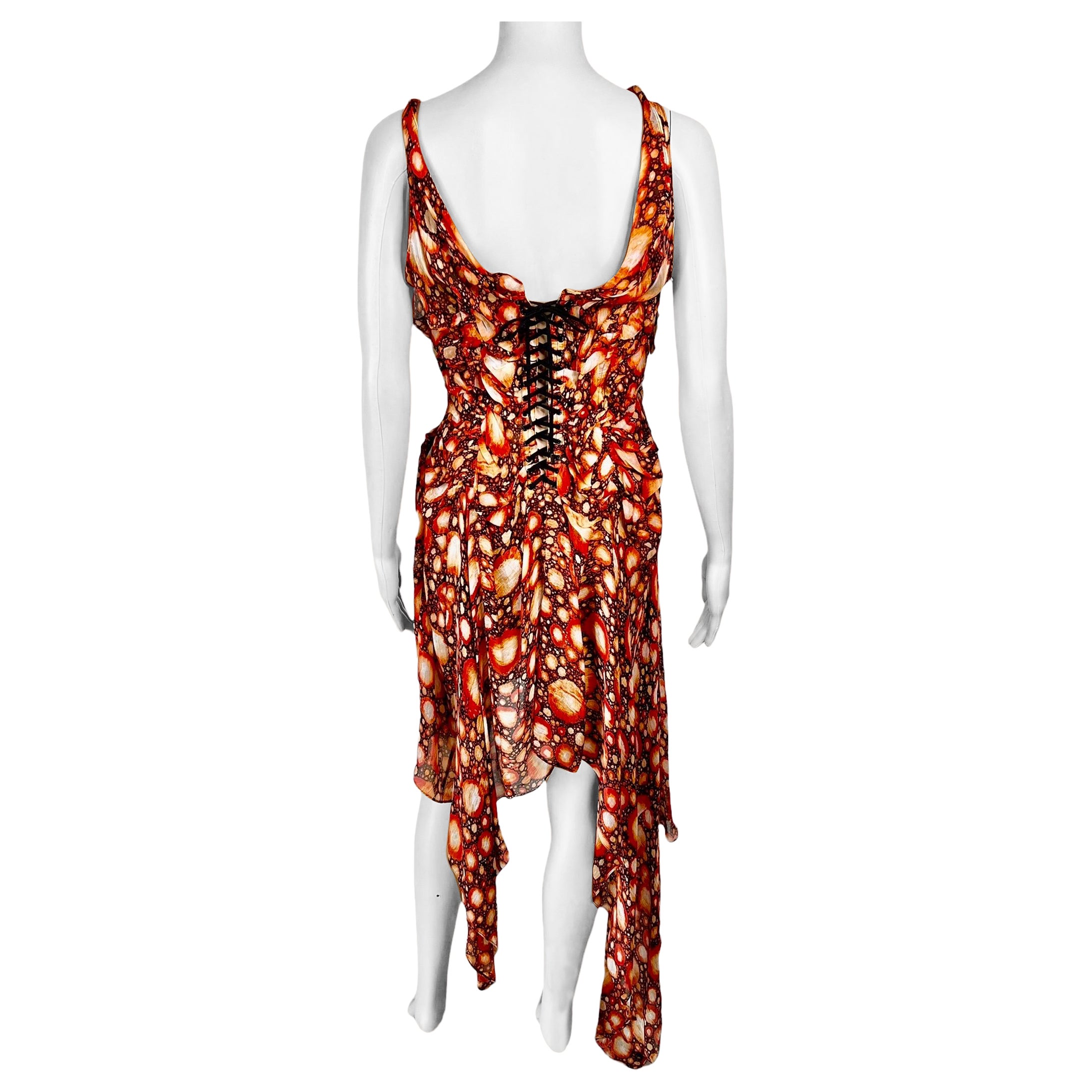 Jean Paul Gaultier S/S 2004 Corset Bra Galaxy Print Sheer Asymmetric Dress