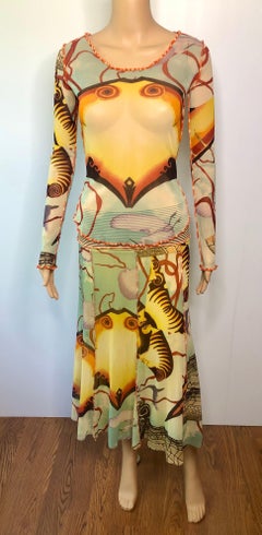 Jean Paul Gaultier S/S 2005 Mesh Abstract Salvador Dali Top & Skirt 2 Piece Set