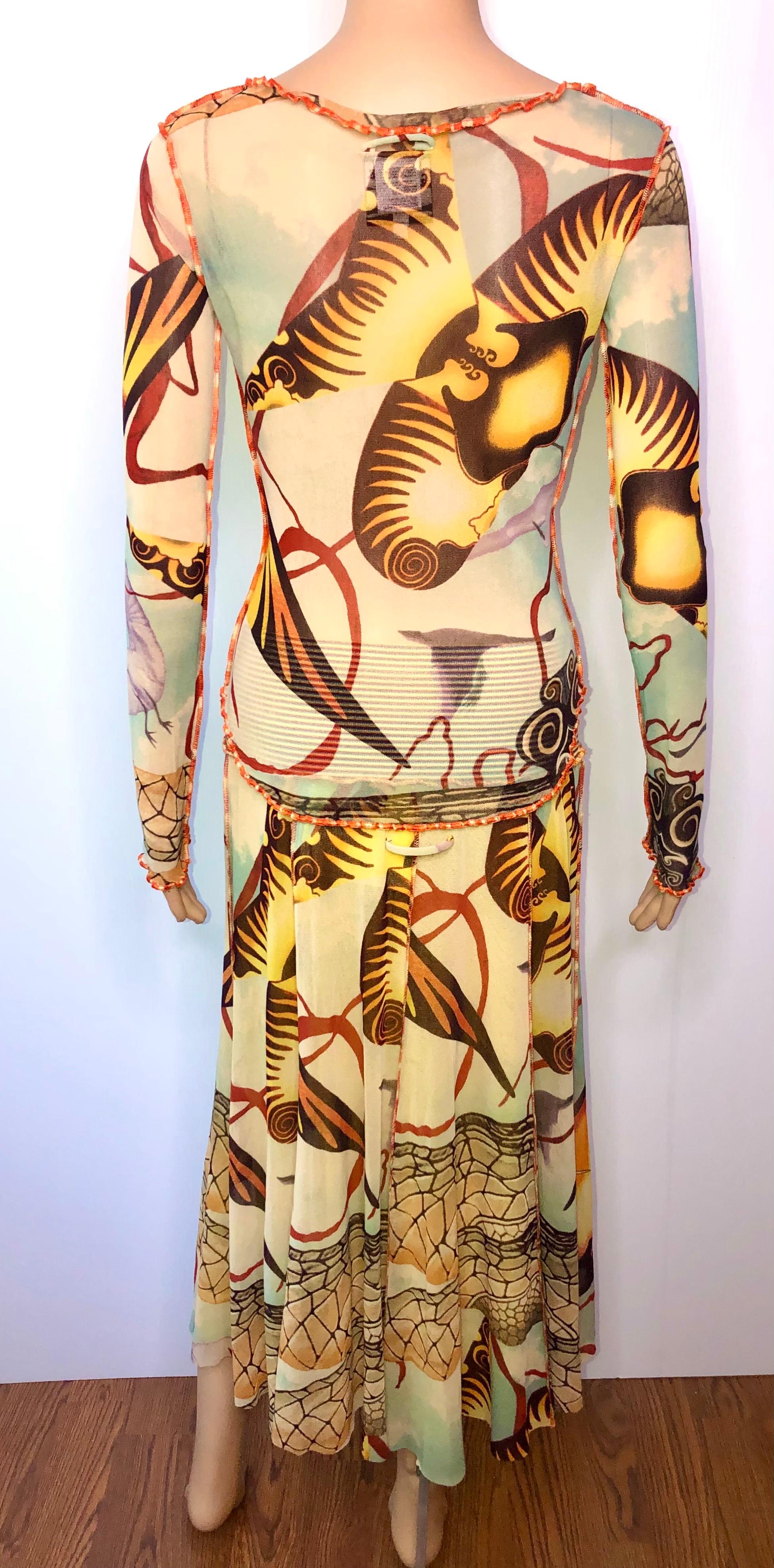 Women's Jean Paul Gaultier S/S 2005 Mesh Abstract Salvador Dali Top & Skirt 2 Piece Set  For Sale