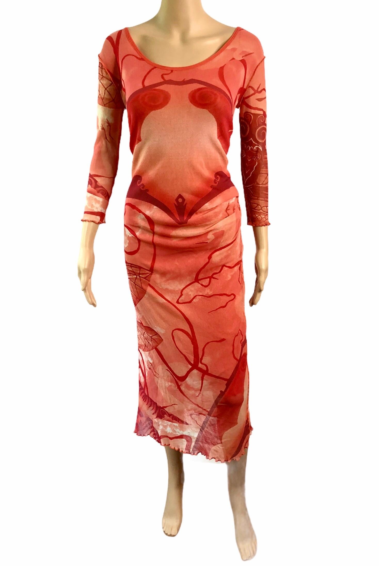 Jean Paul Gaultier S/S 2005 Semi-Sheer Mesh Abstract Salvador Dali Print Midi Dress Size S

