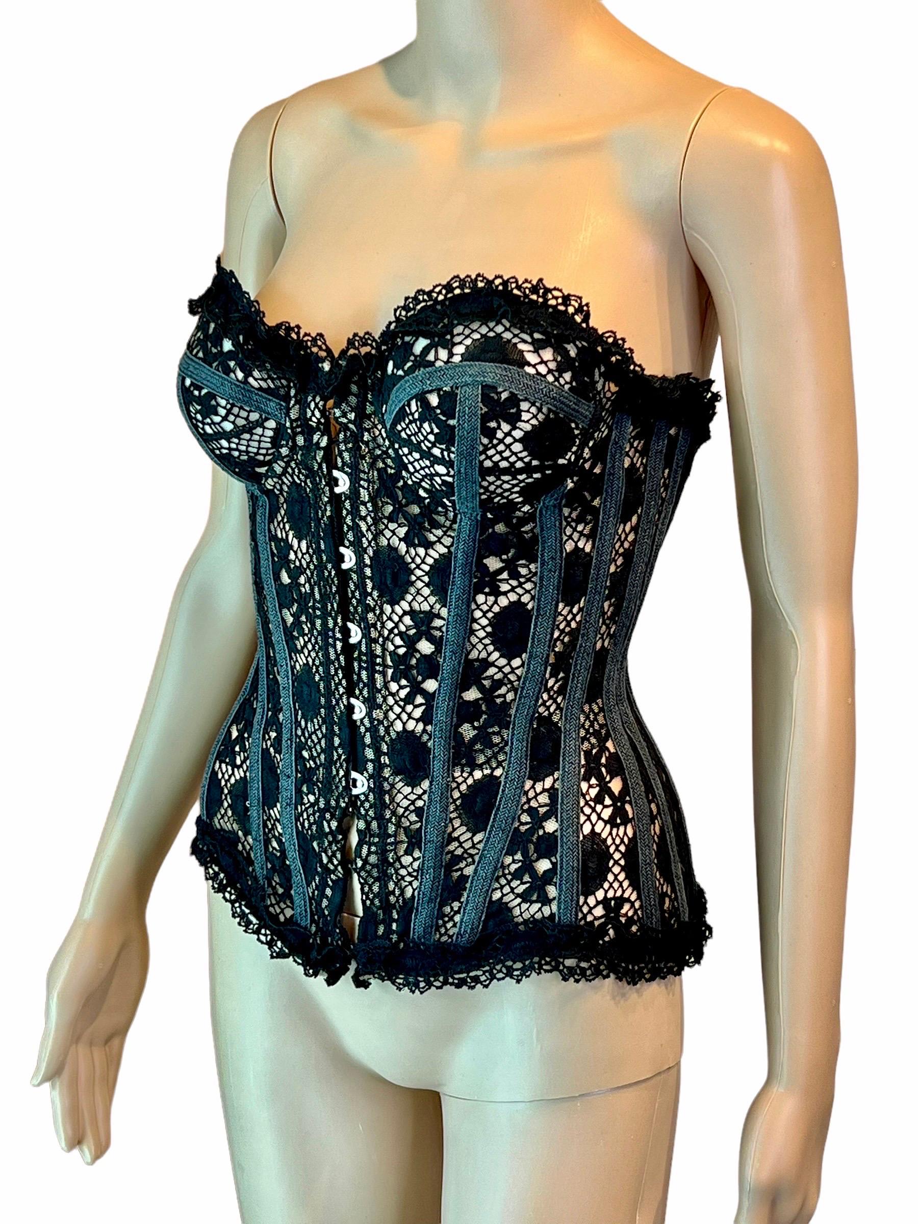 Jean Paul Gaultier S/S 2006 Runway Sheer Black Bustier Corset Lace Up Top IT 42

Look 46 from the Spring 2006 Collection.