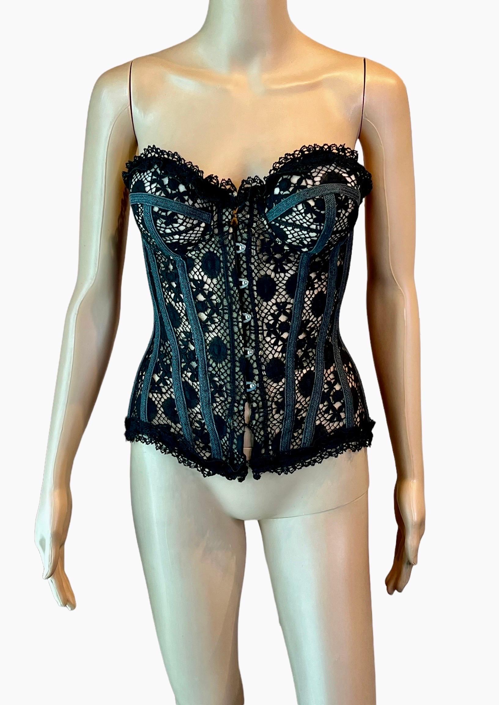 Jean Paul Gaultier S/S 2006 Runway Sheer Black Bustier Corset Lace Up Top In Good Condition For Sale In Naples, FL