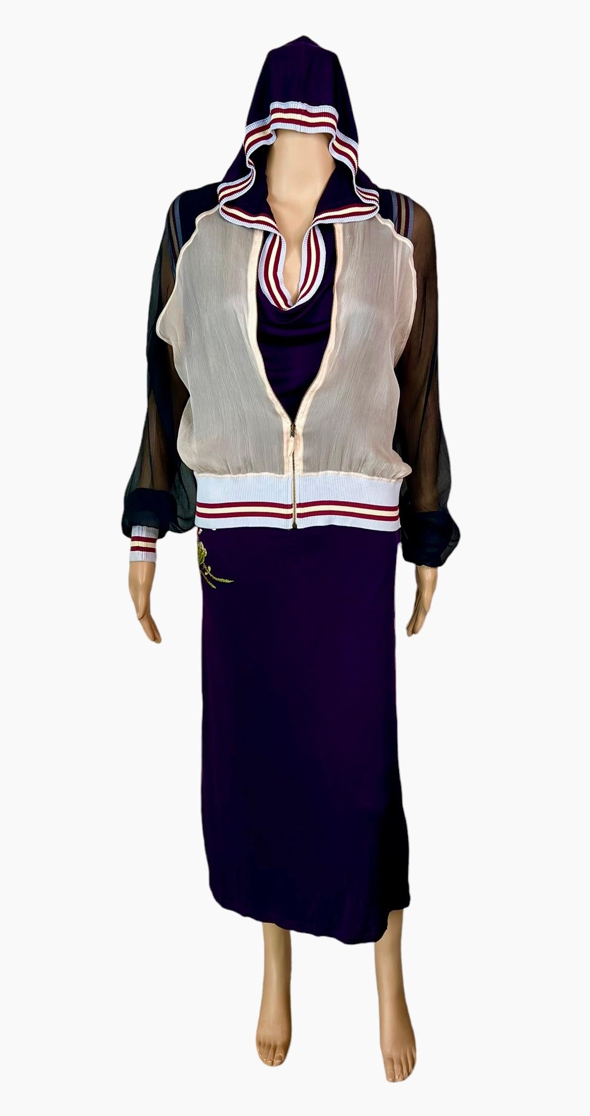 Jean Paul Gaultier S/S 2007 Embroidered Sheer Hooded Jacket & Dress 2 Piece Set  In Good Condition For Sale In Naples, FL
