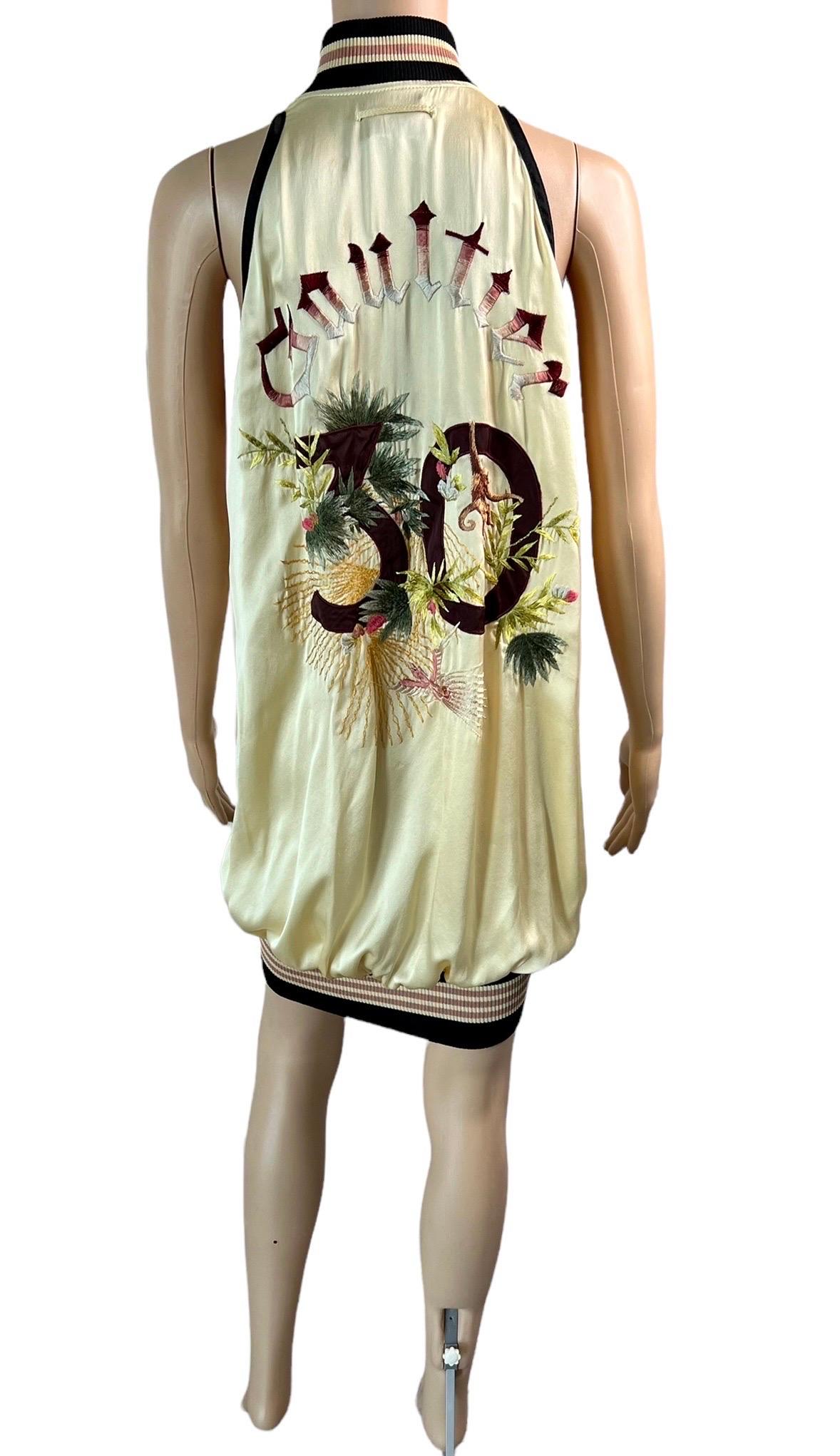 Beige Jean Paul Gaultier S/S 2007 Runway Embroidered Logo Silk Mini Dress For Sale