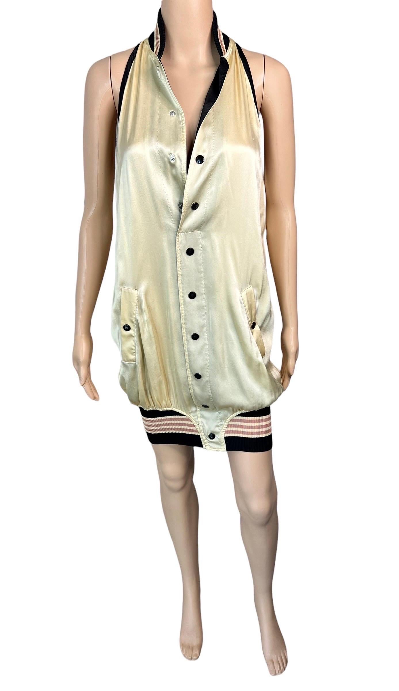 Jean Paul Gaultier S/S 2007 Runway Embroidered Logo Silk Mini Dress In Good Condition For Sale In Naples, FL