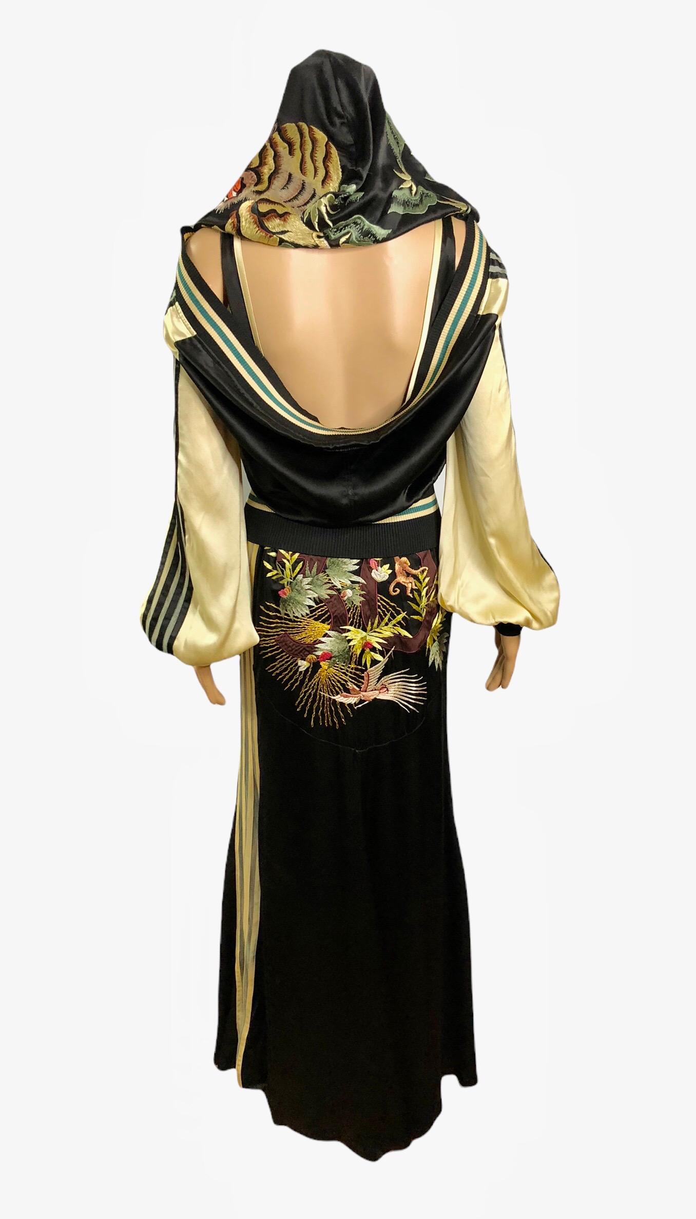 Black Jean Paul Gaultier S/S 2007 Runway Embroidered Silk Dress & Jacket 2 Piece Set  For Sale