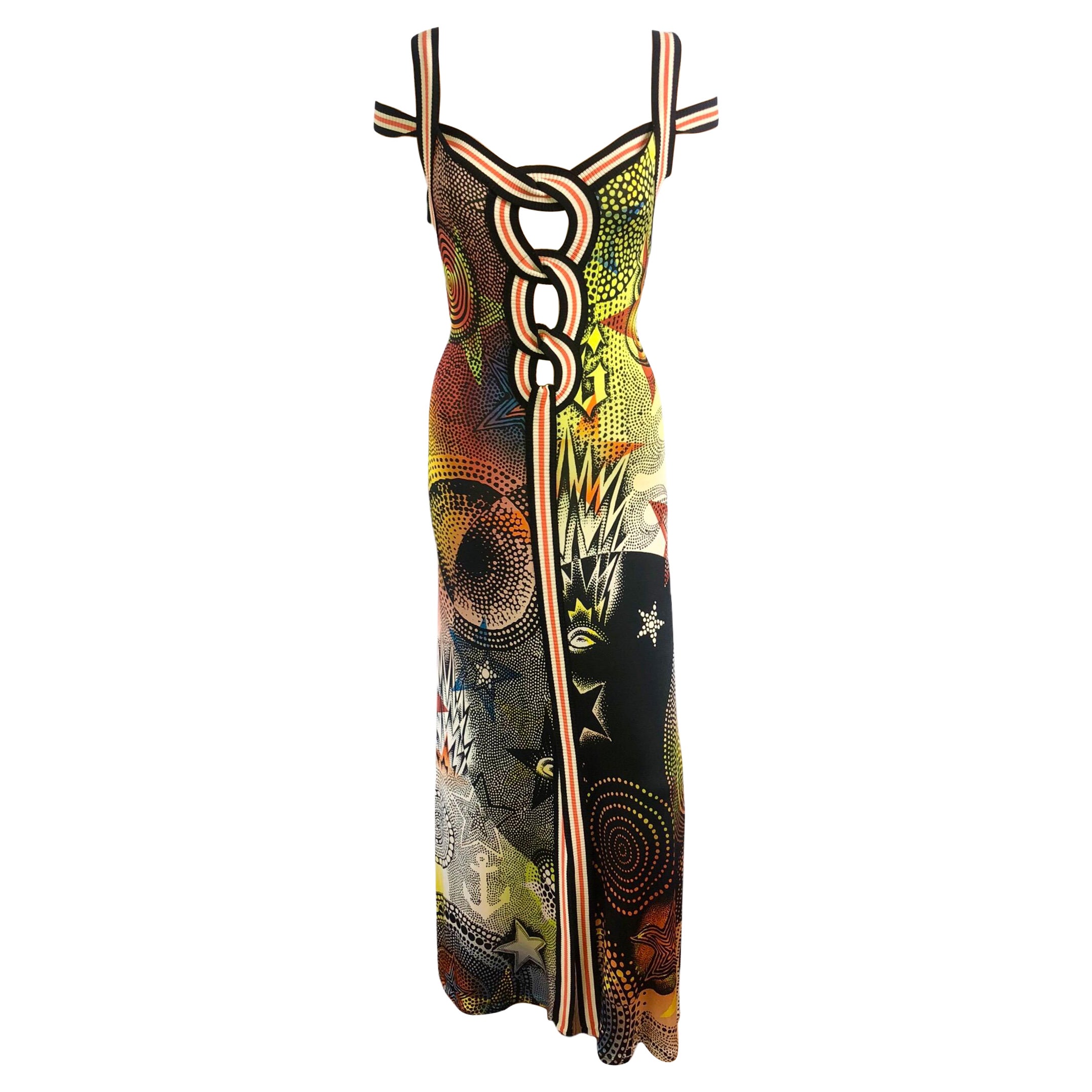 Jean Paul Gaultier S/S 2007 Star Print Cutout Bodycon Maxi Dress