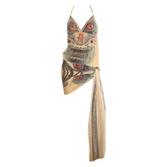 Jean Paul Gaultier S/S 2009 Mesh Nude Tribal Print Halter Dress