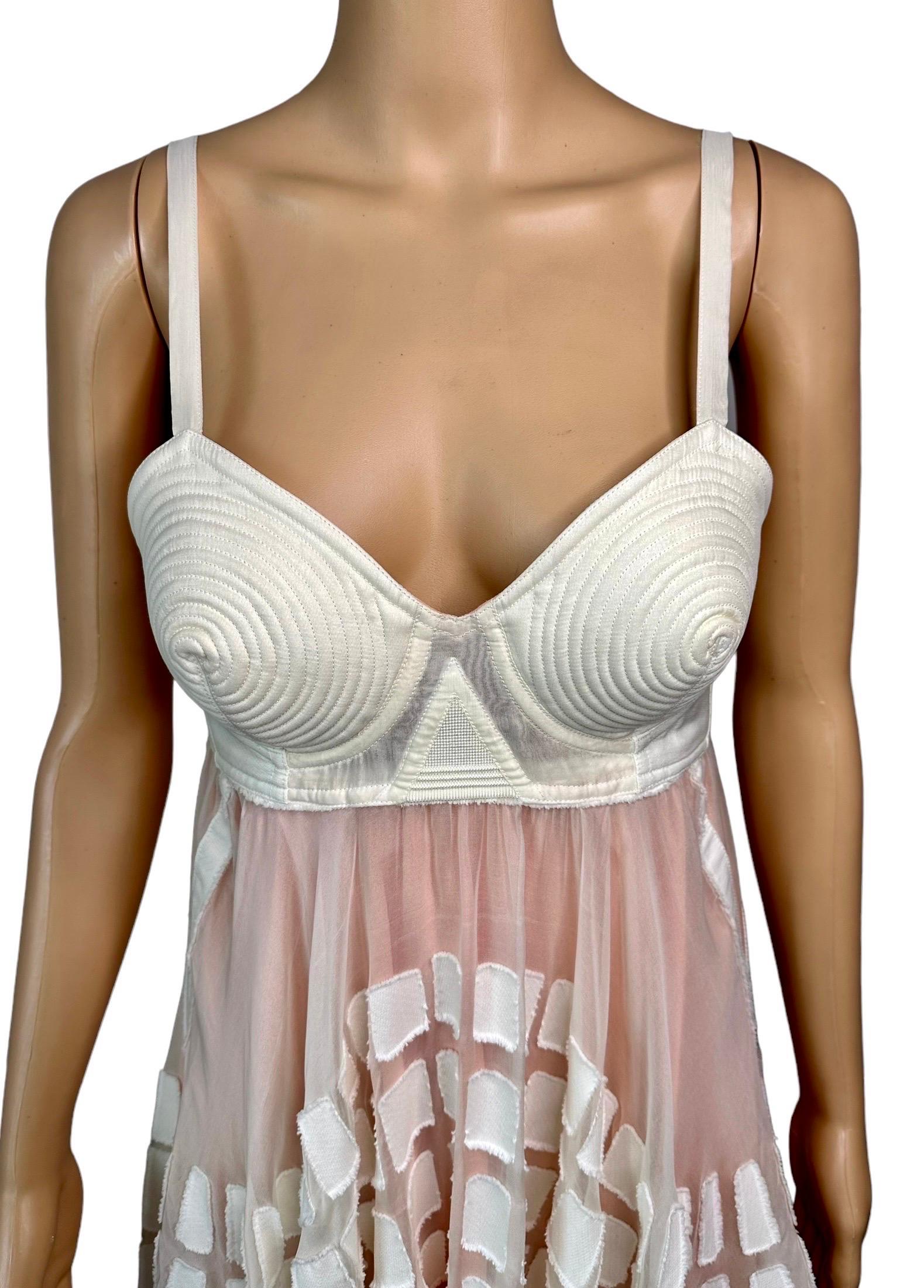 Jean Paul Gaultier S/S 2010 Runway Cone Bra Bustier Cutout Sheer Dress  In Good Condition For Sale In Naples, FL