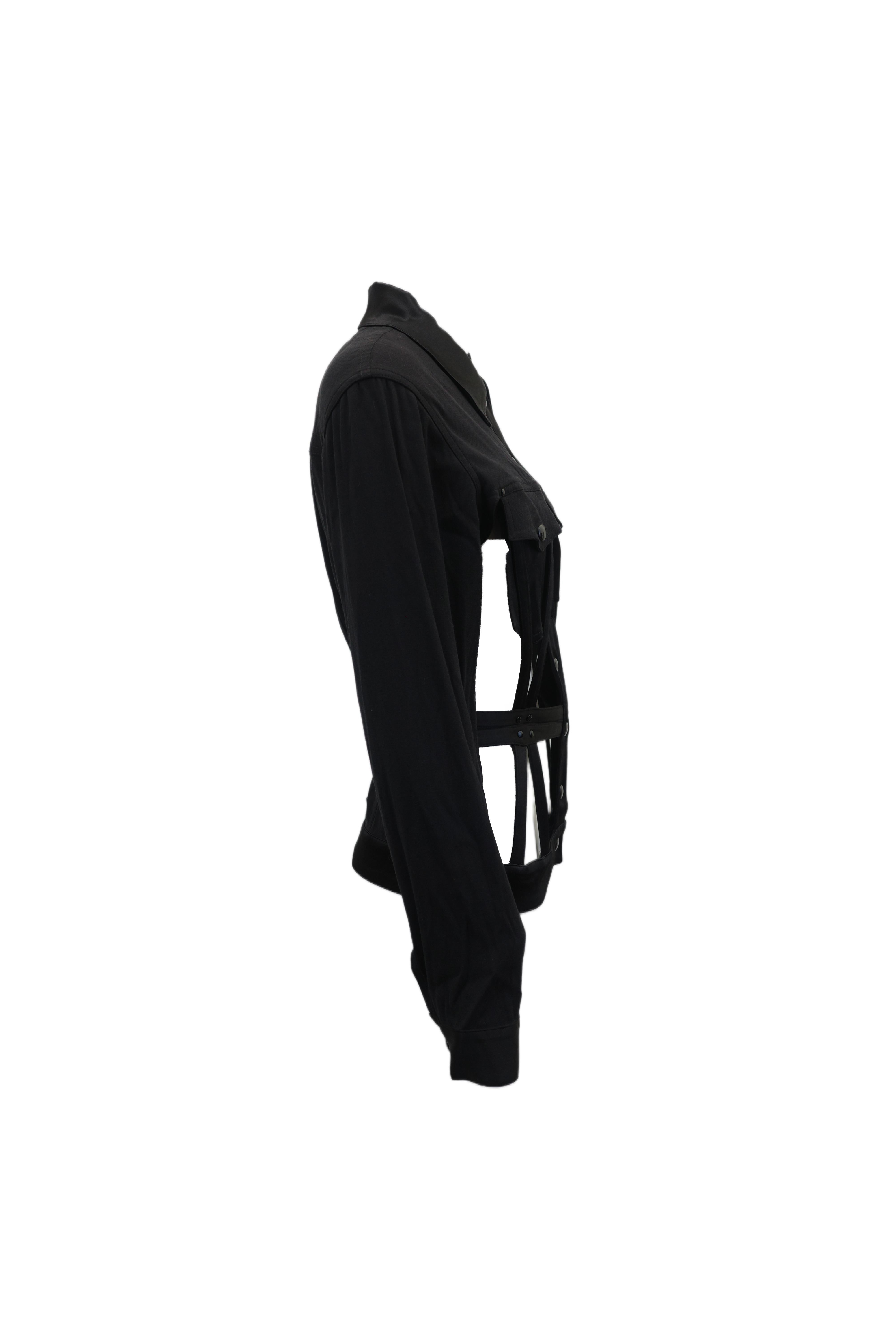 JEAN PAUL GAULTIER S/s 2013 Black Satin Cage Corseted Jacket in vendita 1