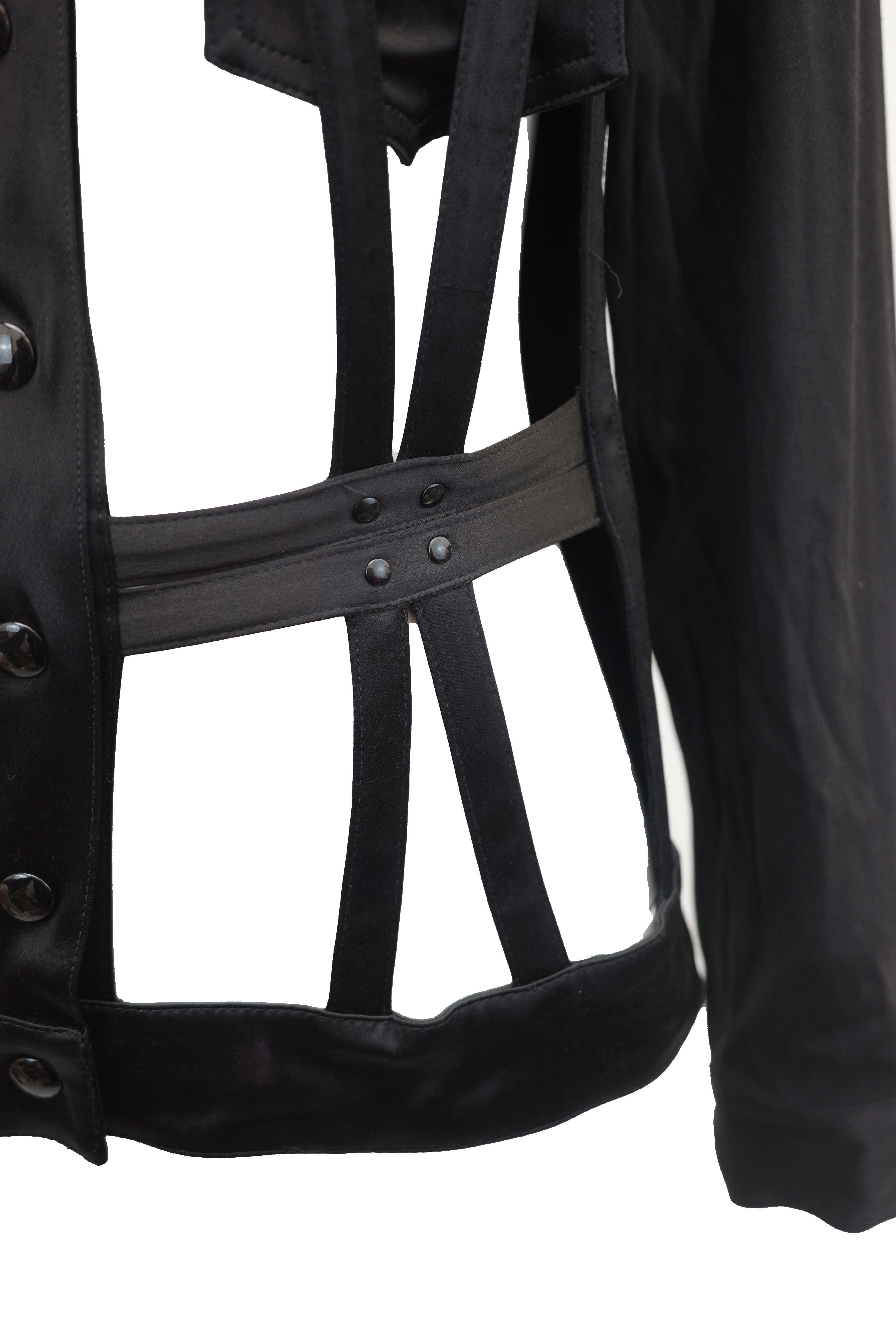 JEAN PAUL GAULTIER S/s 2013 Black Satin Cage Corseted Jacket in vendita 4