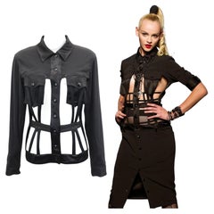 JEAN PAUL GAULTIER S/s 2013 Black Satin Cage Corseted Jacket
