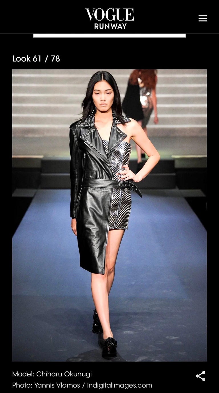 Jean Paul Gaultier S/S 2015 Runway Leather Asymmetric Wrap One Sleeve Mini  Dress For Sale at 1stDibs