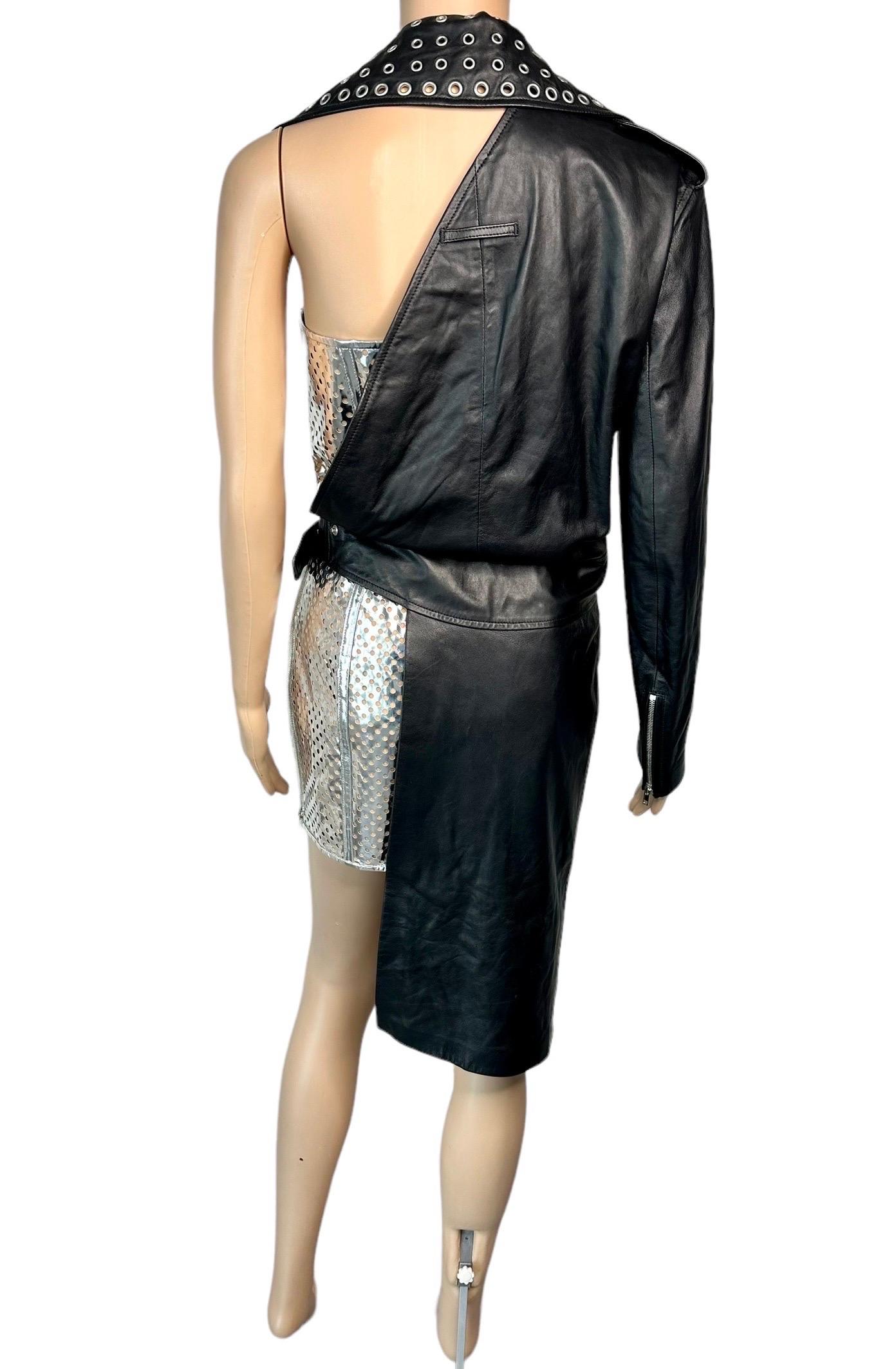 Women's or Men's Jean Paul Gaultier S/S 2015 Runway Leather Asymmetric Wrap One Sleeve Mini Dress For Sale