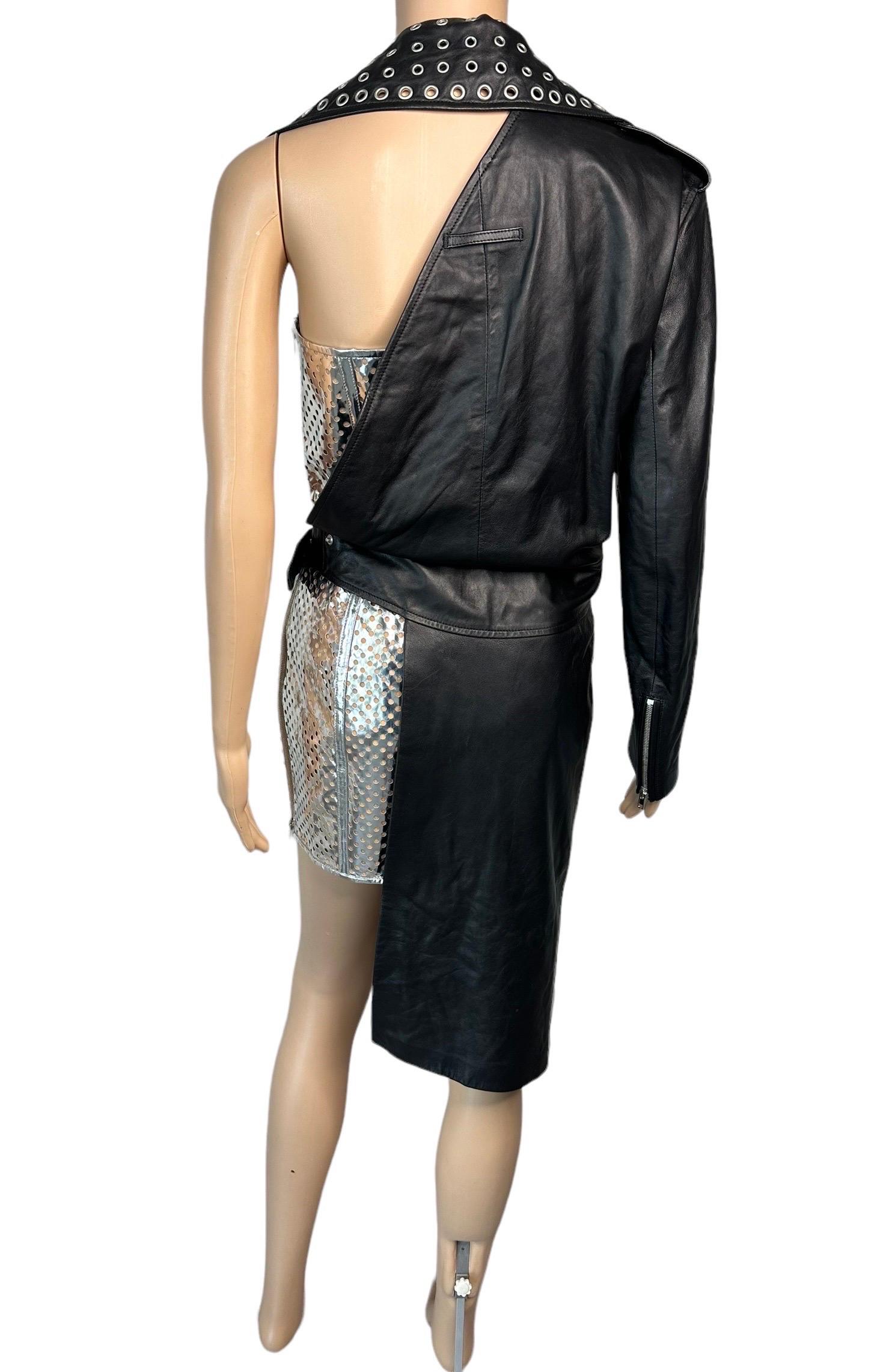Jean Paul Gaultier S/S 2015 Runway Leather Asymmetric Wrap One Sleeve Mini Dress For Sale 2