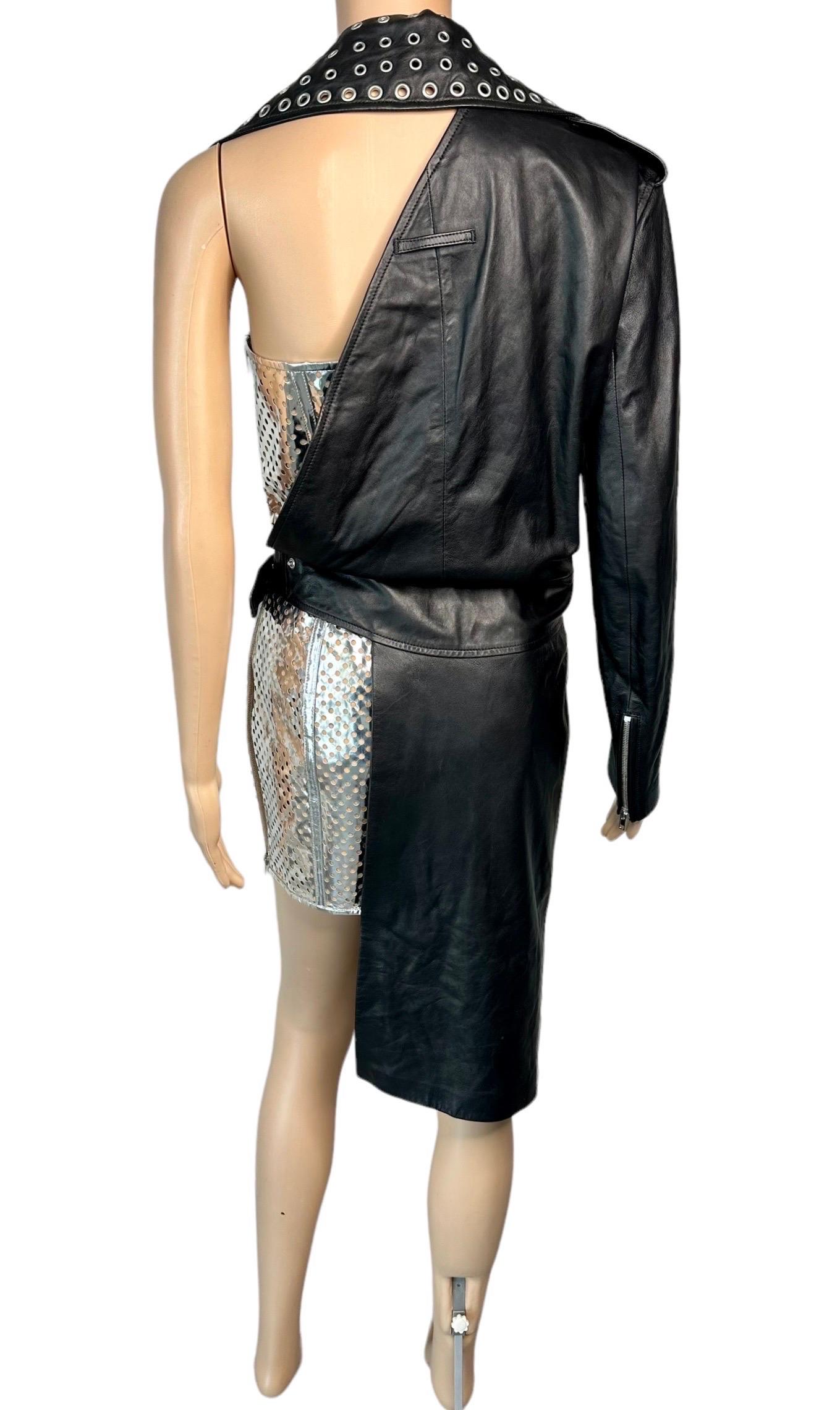 Jean Paul Gaultier S/S 2015 Runway Leather Asymmetric Wrap One Sleeve Mini Dress For Sale 3