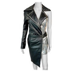 Jean Paul Gaultier S/S 2015 Runway Leather Asymmetric Wrap One Sleeve Mini Dress