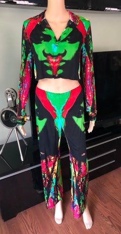 Jean Paul Gaultier F/S2000 Vintage Psychedelic Crop Shirt Top & Hose 2-teiliges Set