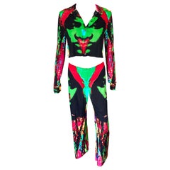 Jean Paul Gaultier F/S2000 Vintage Psychedelic Crop Shirt Top & Hose 2-teiliges Set
