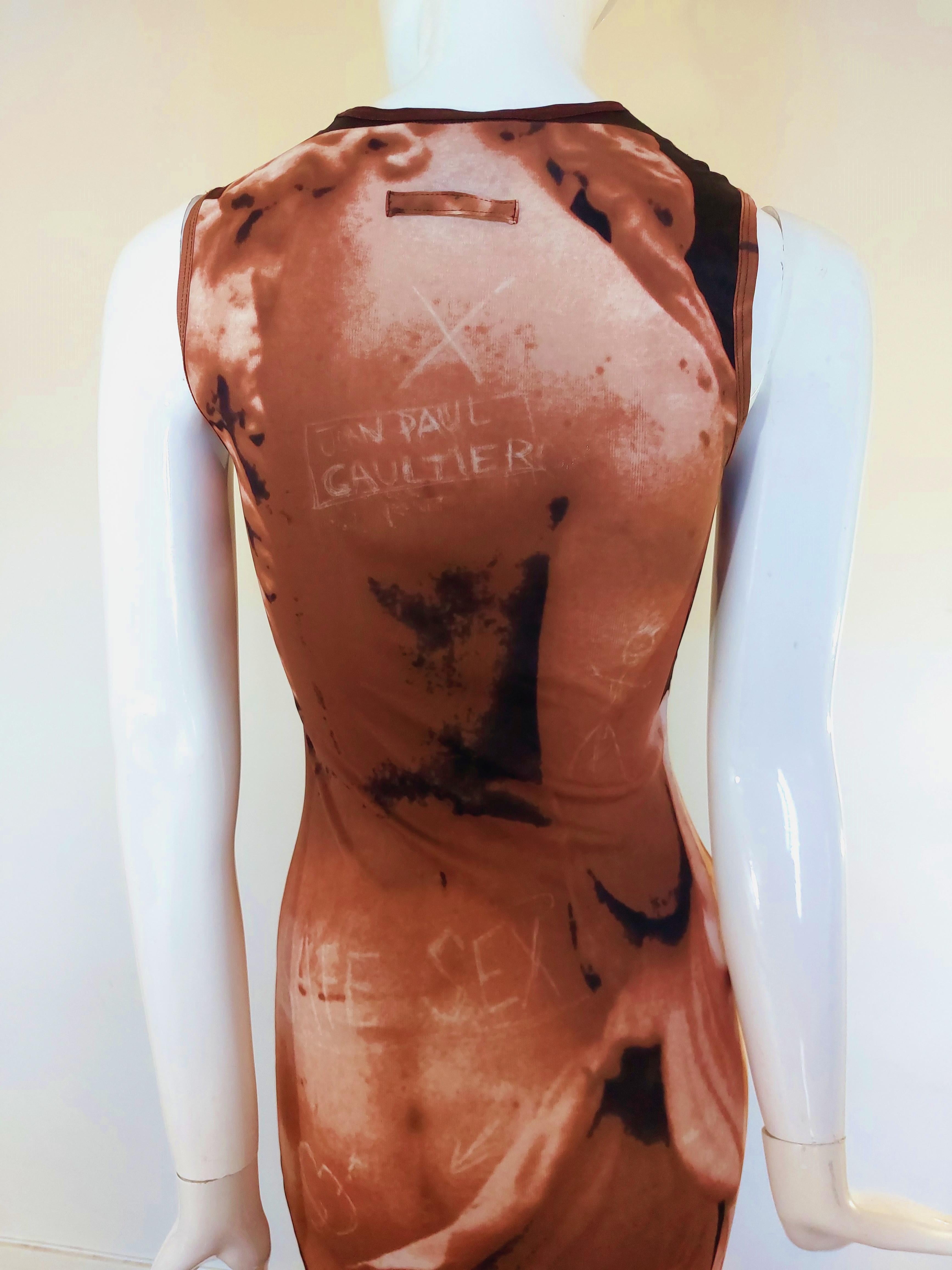 Jean Paul Gaultier S1999 Graffiti Goddess Venus Nude Trompe L'oeil Runway Dress For Sale 8