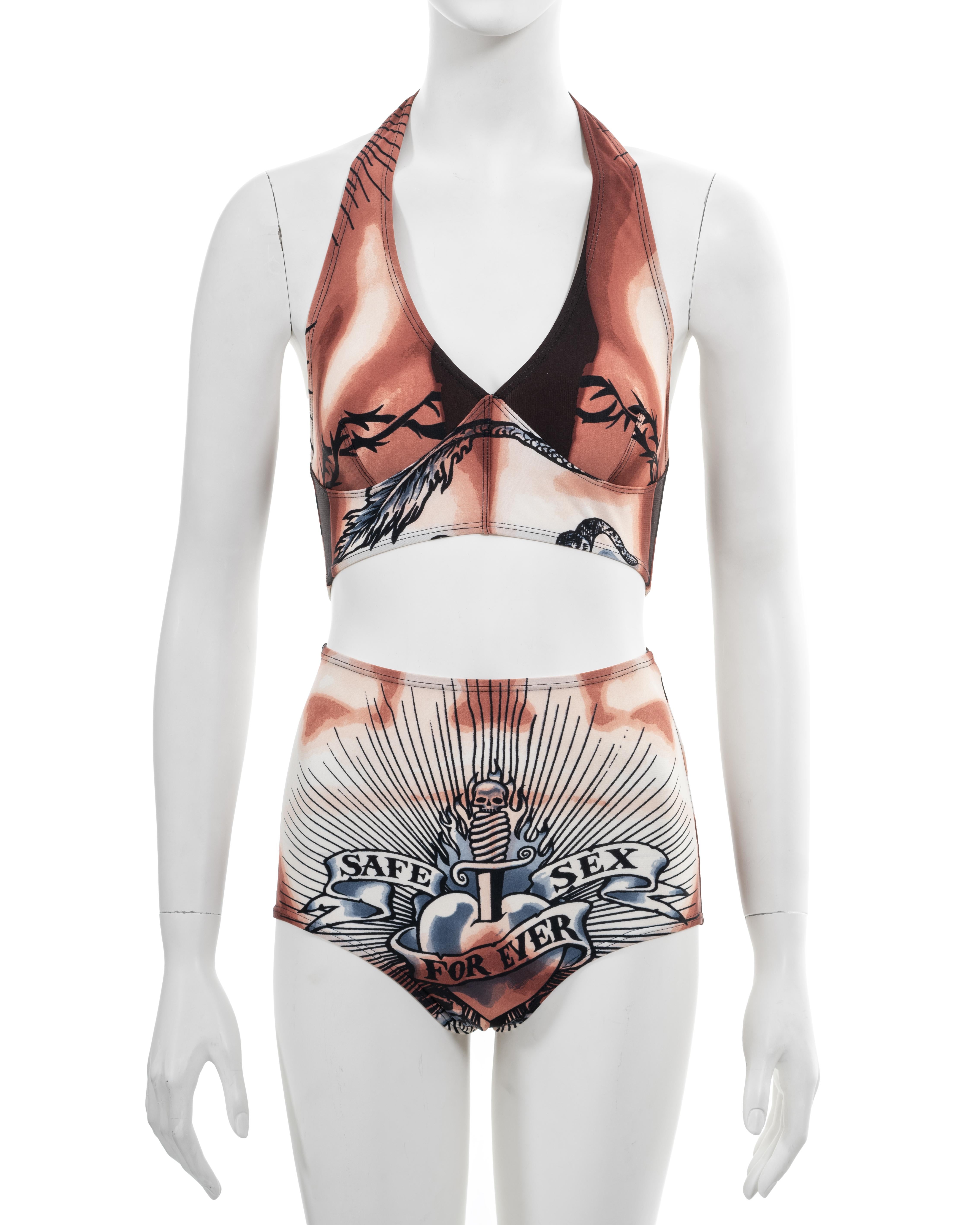 Jean Paul Gaultier 'Safe Sex Forever' tattoo print 2 piece set, ss 1996 In Excellent Condition For Sale In London, GB