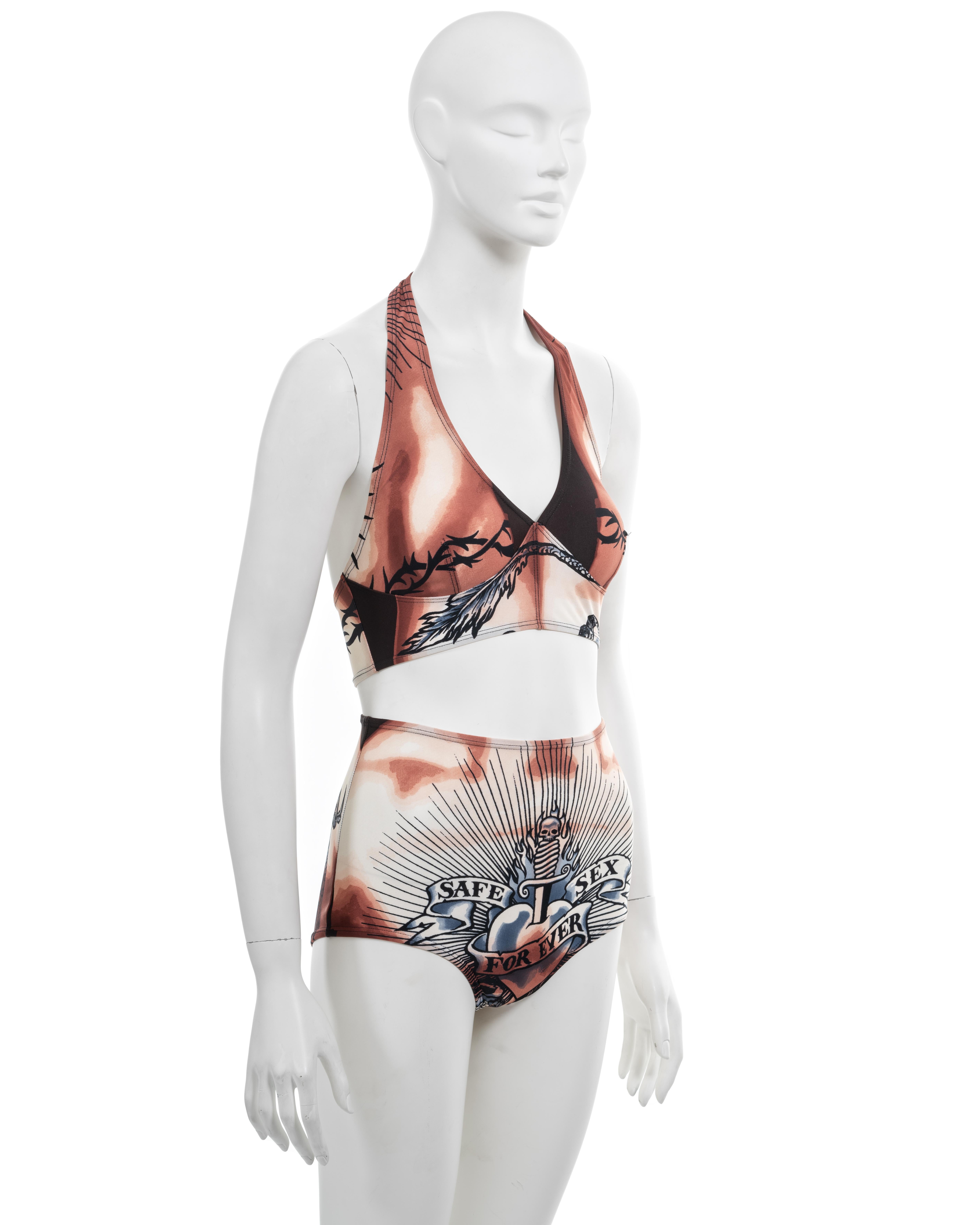 Jean Paul Gaultier 'Safe Sex Forever' tattoo print 2 piece set, ss 1996 For Sale 1